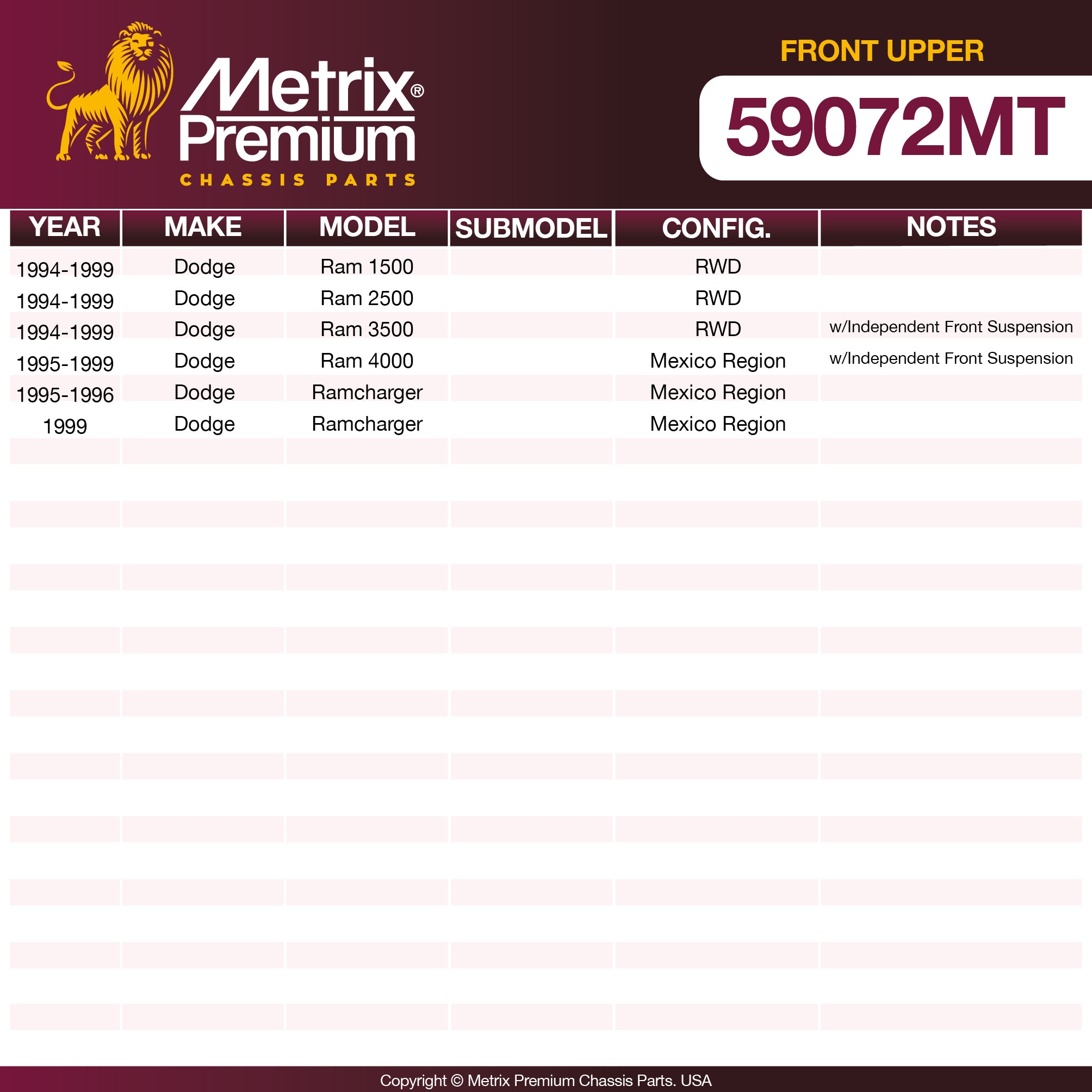 Metrix Premium Chassis Parts Front Upper Control Arm and Ball Joint Assembly 59072MT OEM fit auto parts