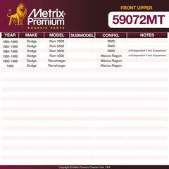 Metrix Premium Chassis Parts Front Upper Control Arm and Ball Joint Assembly 59072MT OEM fit auto parts