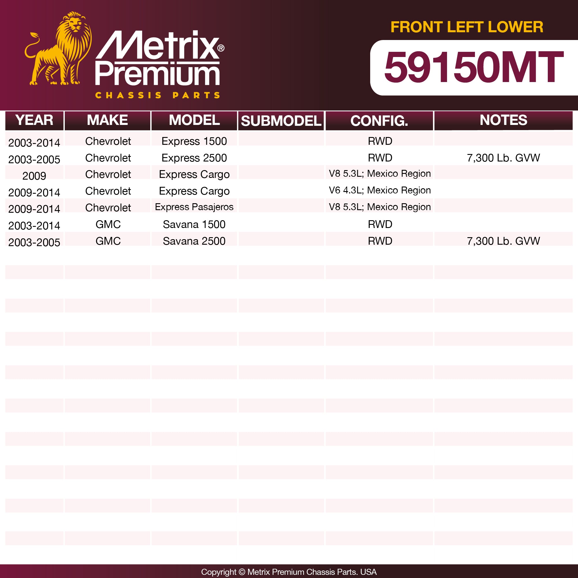 Metrix Premium Chassis Parts Front Left Lower Control Arm and Ball Joint Assembly 59150MT aftermarket car parts
