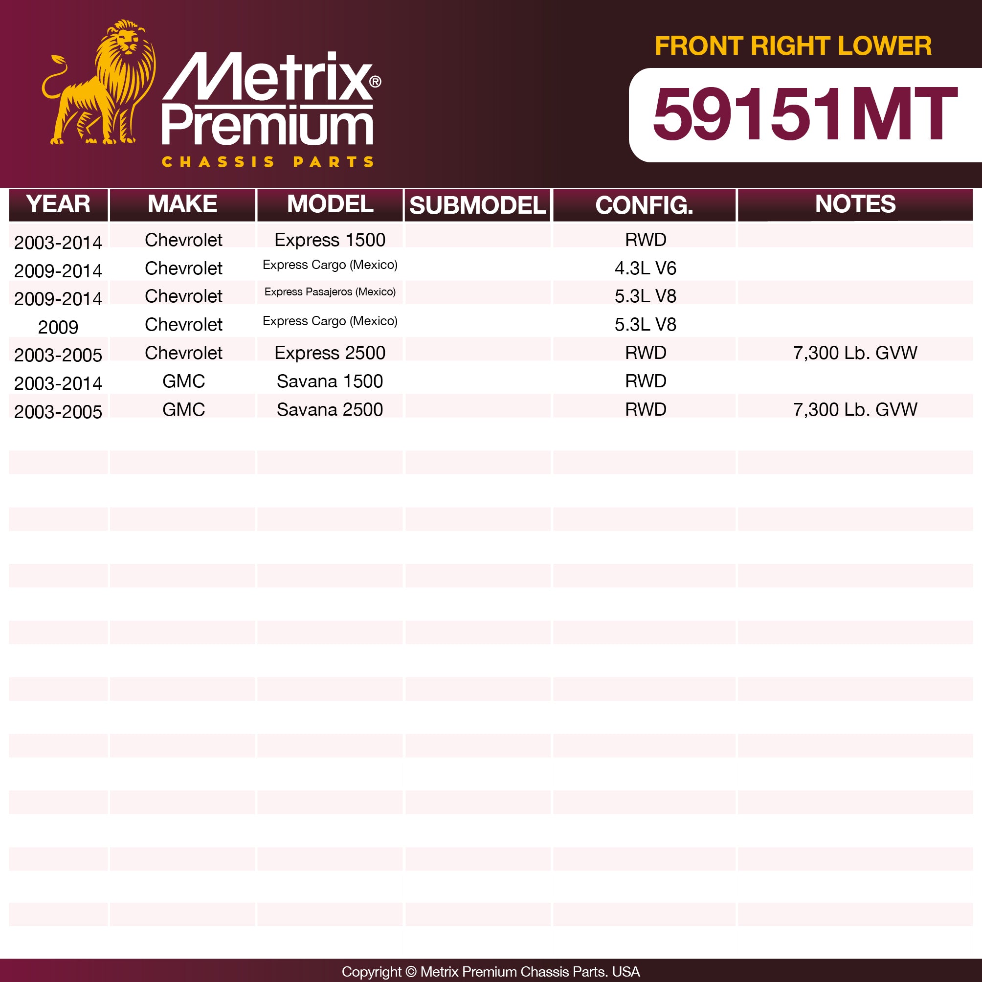 Metrix Premium Chassis Parts Front Right Lower Control Arm and Ball Joint Assembly 59151MT OEM fit auto parts