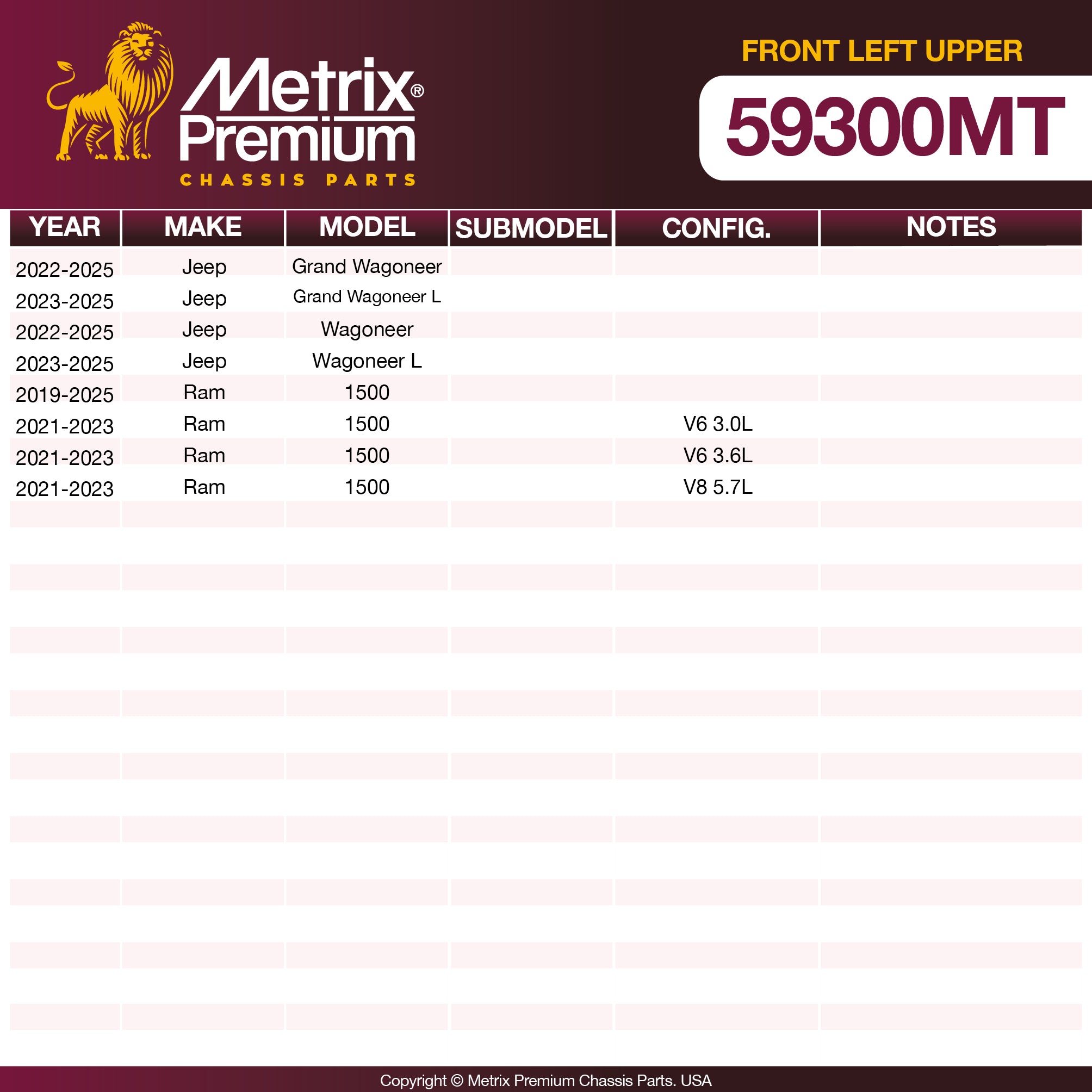 Metrix Premium Front Left Upper Control Arm and Ball Joint Assembly 59300MT OEM fit spare parts