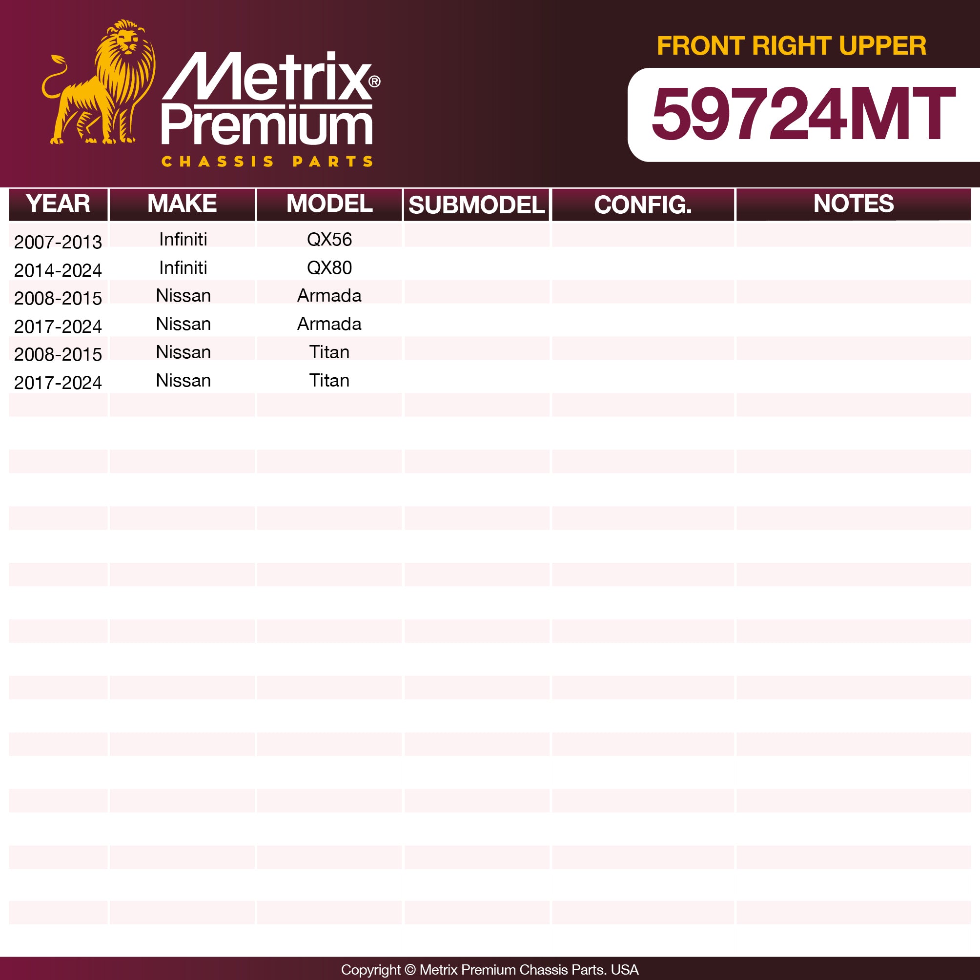 Metrix Premium Chassis Parts Front Right Upper Control Arm and Ball Joint Assembly 59724MT OEM fit auto parts