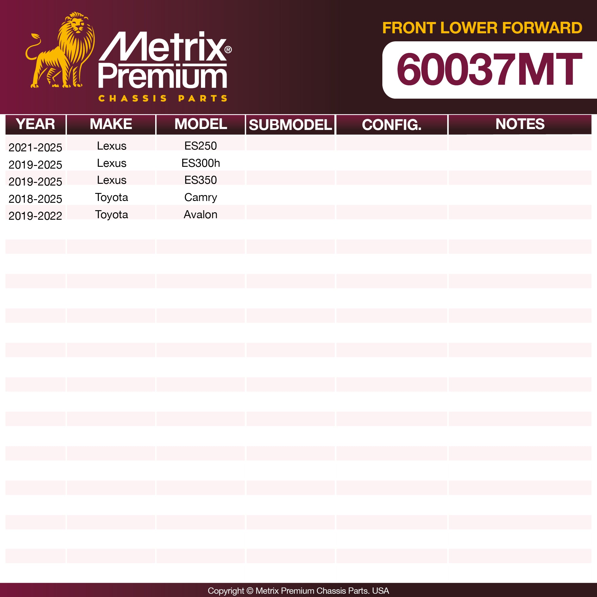 Metrix Premium Chassis Parts Front Lower Forward Control Arm Bushing 60037MT aftermarket car parts