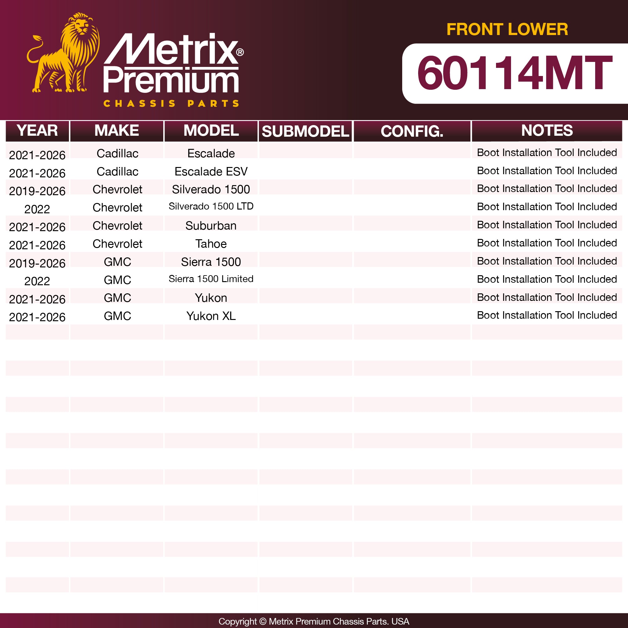 Metrix Premium Chassis Parts Front Lower Ball Joint 60114MT OEM fit auto parts