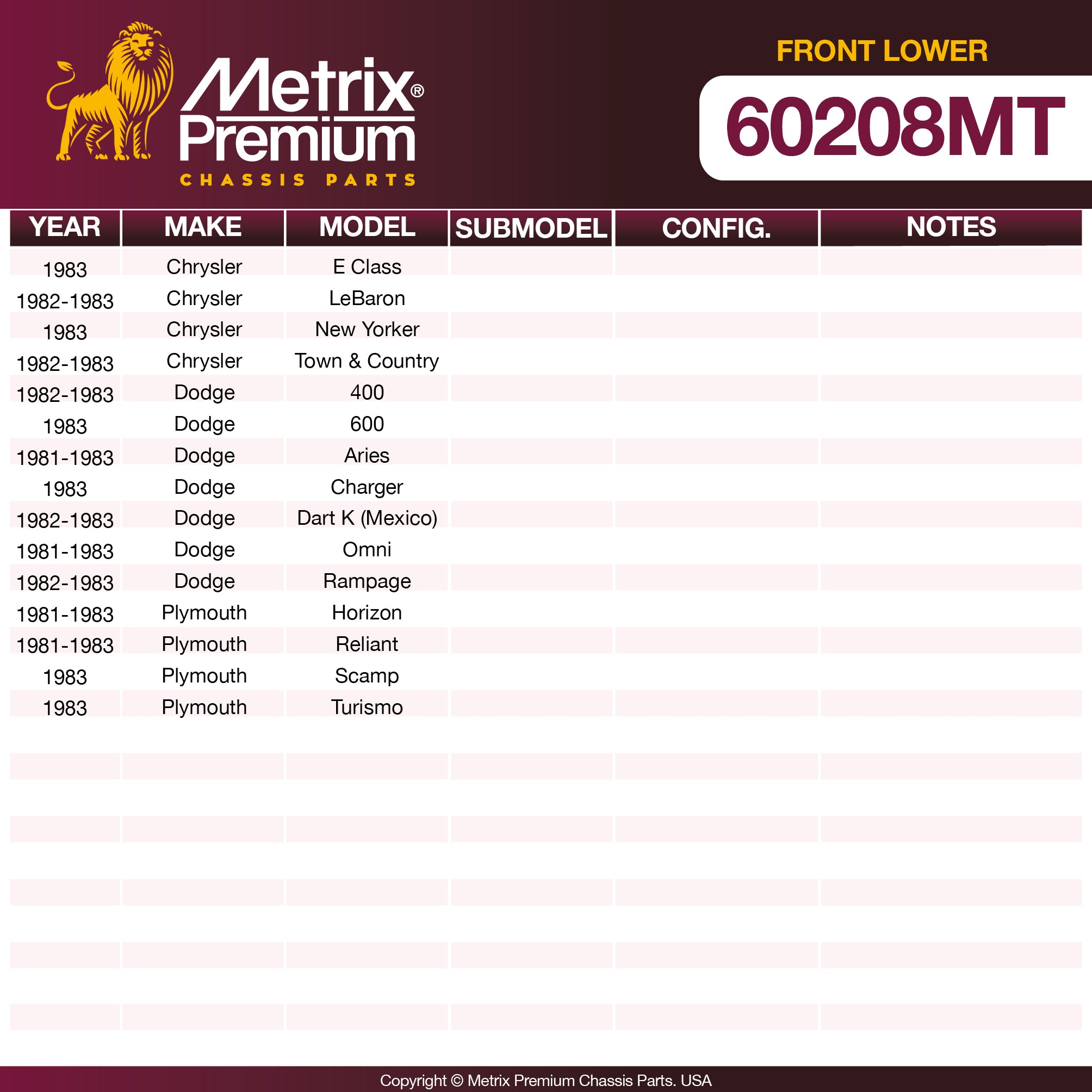 Metrix Premium Chassis Parts Front Lower Ball Joint 60208MT OEM fit auto parts