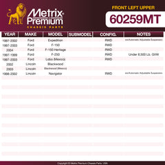 Metrix Premium Front Left Upper Control Arm and Ball Joint Assembly 60259MT OEM fit spare parts