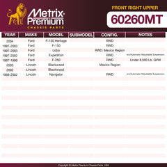 Metrix Premium Chassis Parts Front Right Upper Control Arm and Ball Joint Assembly 60260MT aftermarket car parts