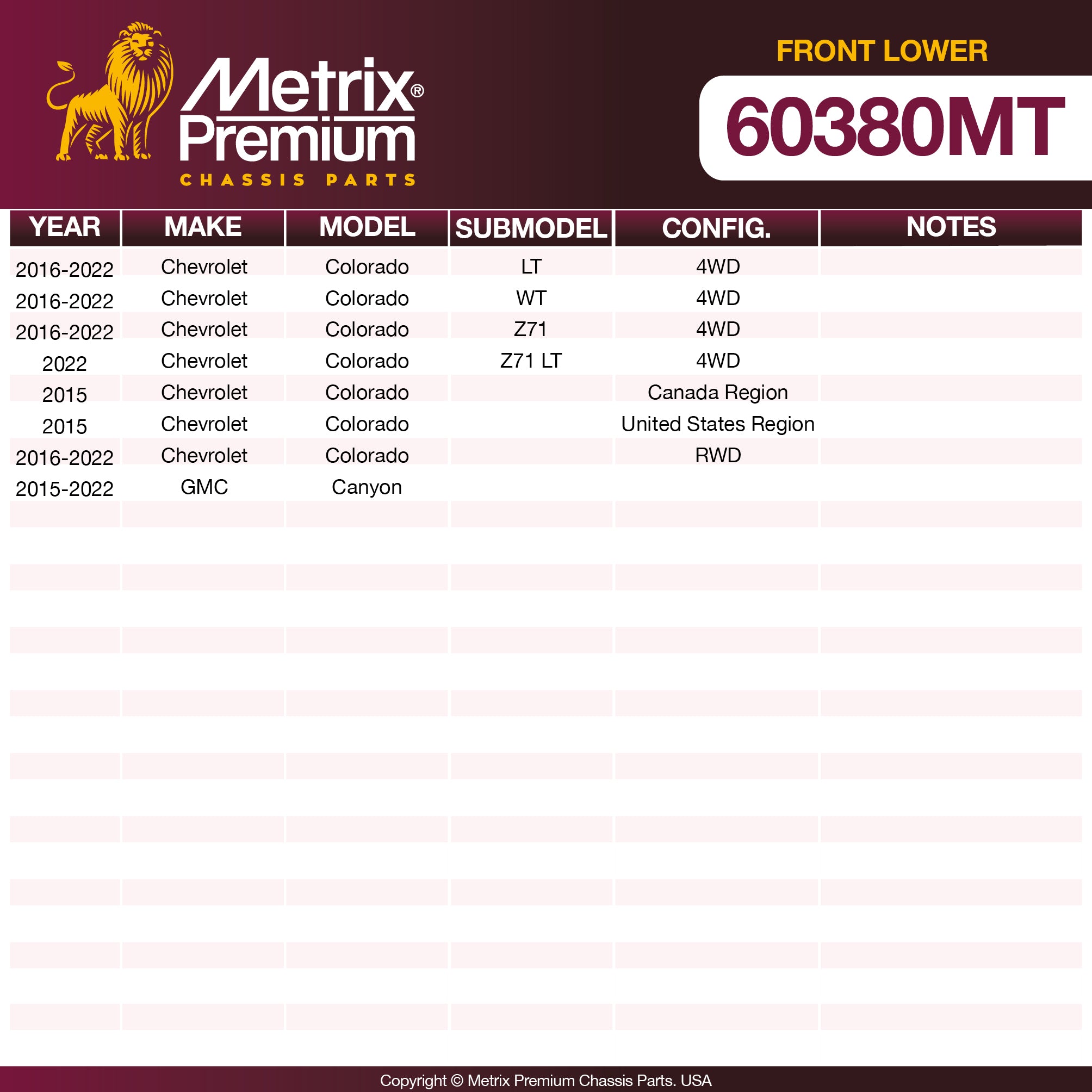 Metrix Premium Front Lower Ball Joint 60380MT OEM fit spare parts