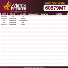 Metrix Premium Front Right Lower Control Arm and Ball Joint Assembly 60879MT OEM fit spare parts