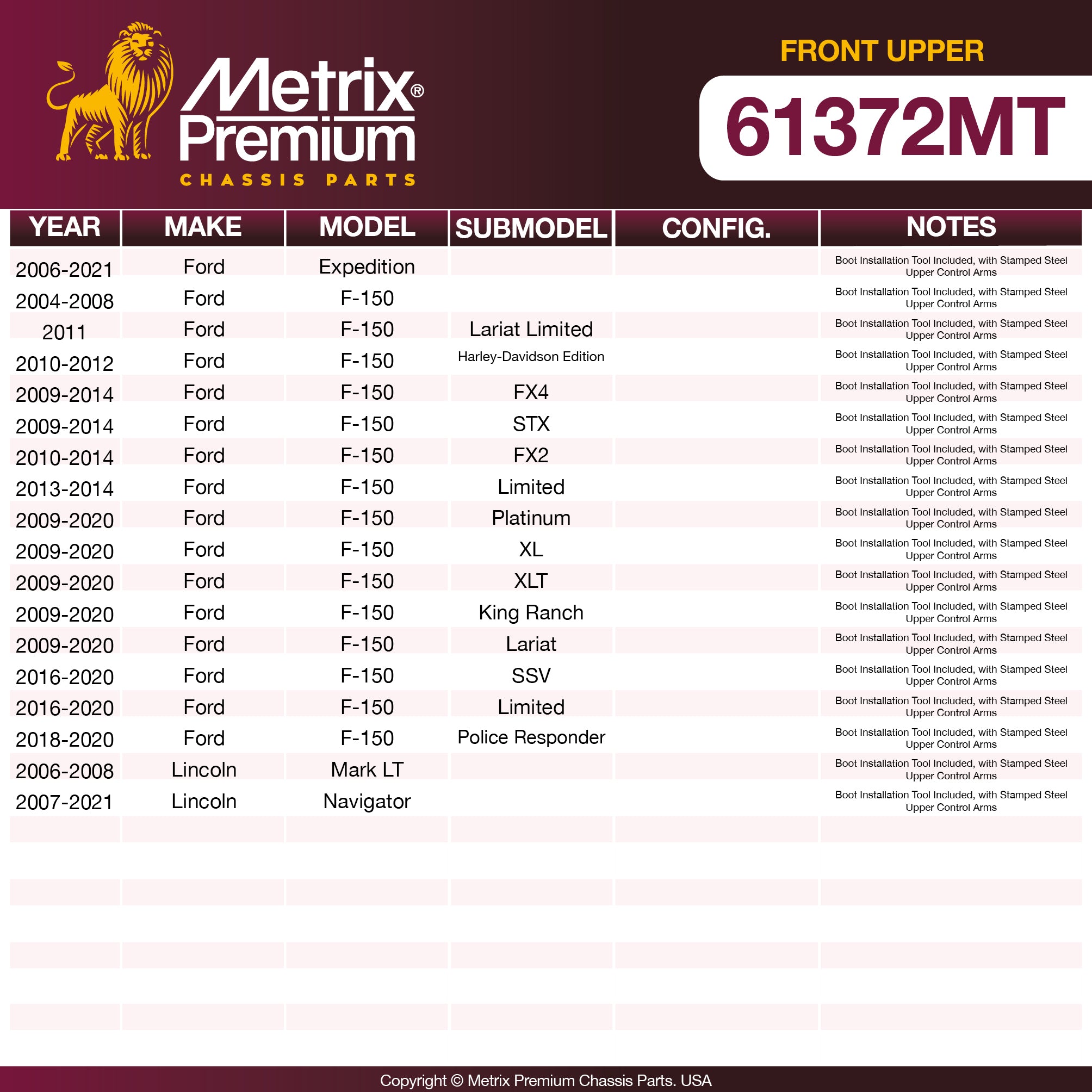 Metrix Premium Front Upper Ball Joint 61372MT OEM fit spare parts
