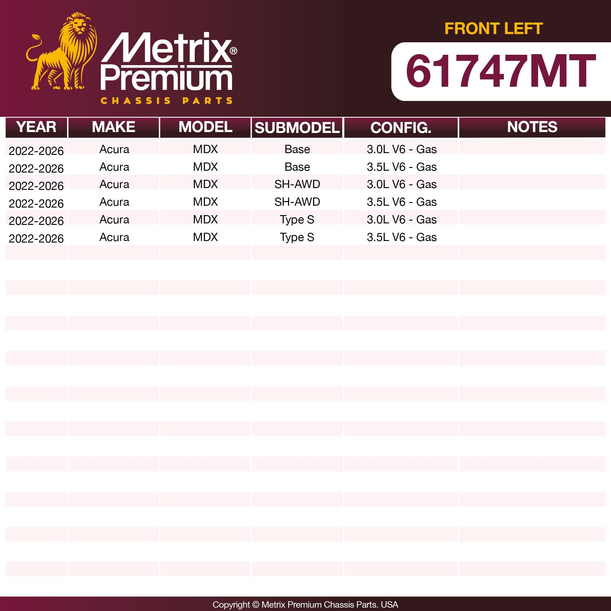 Metrix Premium Chassis Parts Front Left Stabilizer Bar Link 61747MT OEM fit auto parts