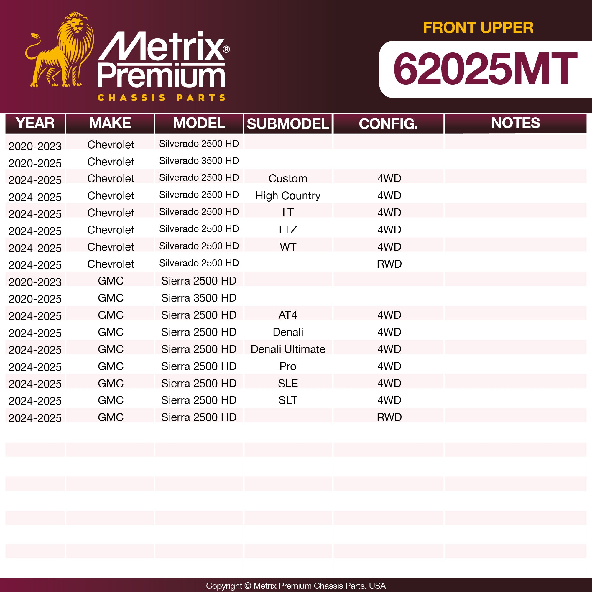 Metrix Premium Chassis Parts Front Upper Control Arm and Ball Joint Assembly 62025MT OEM fit auto parts