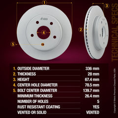 4 PCS Front/Rear Coated Vented Brake Rotor Kit  96325MT
