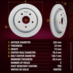 4 PCS Front/Rear Coated Vented Brake Rotor Kit  96325MT