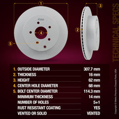 4 PCS Front/Rear Coated Vented Brake Rotor Kit  96317MT
