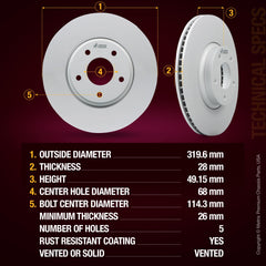 4 PCS Front/Rear Coated Vented Brake Rotor Kit  96313MT