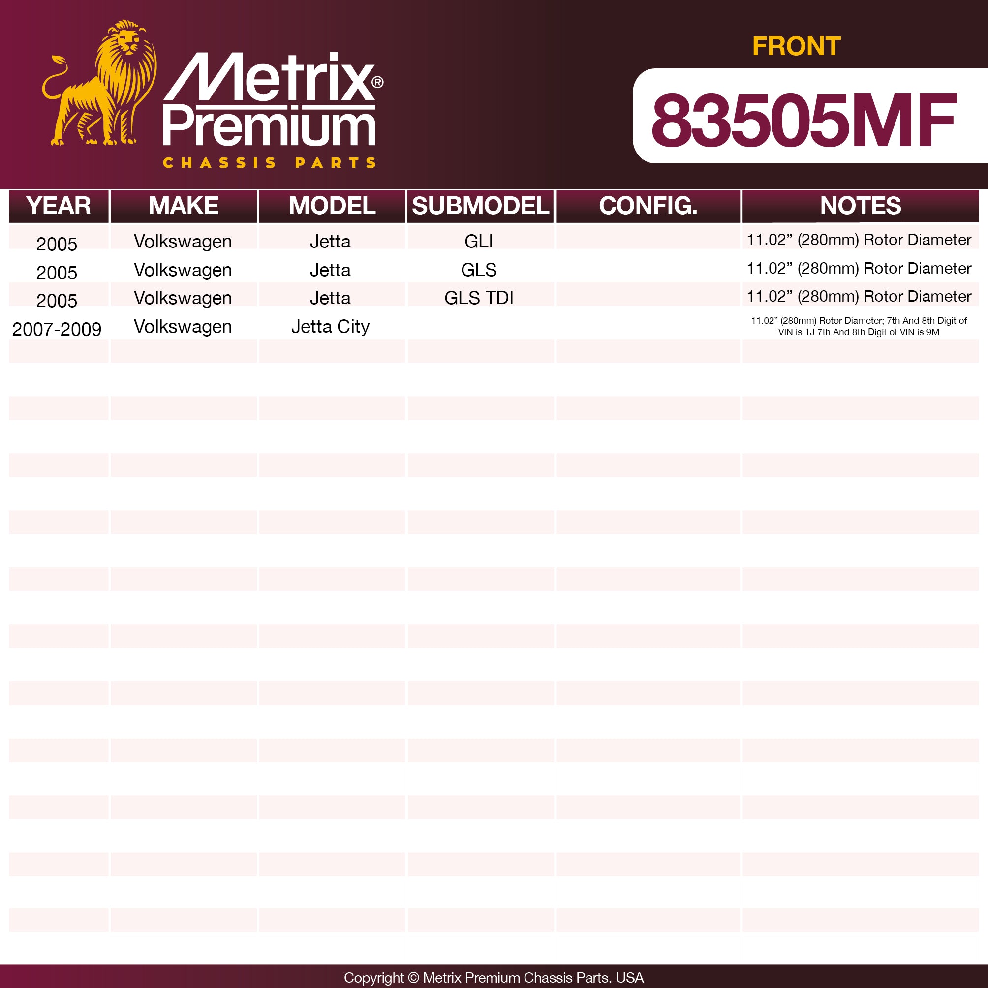 Metrix Premium Front Disc Brake Rotor 83505MF aftermarket car parts