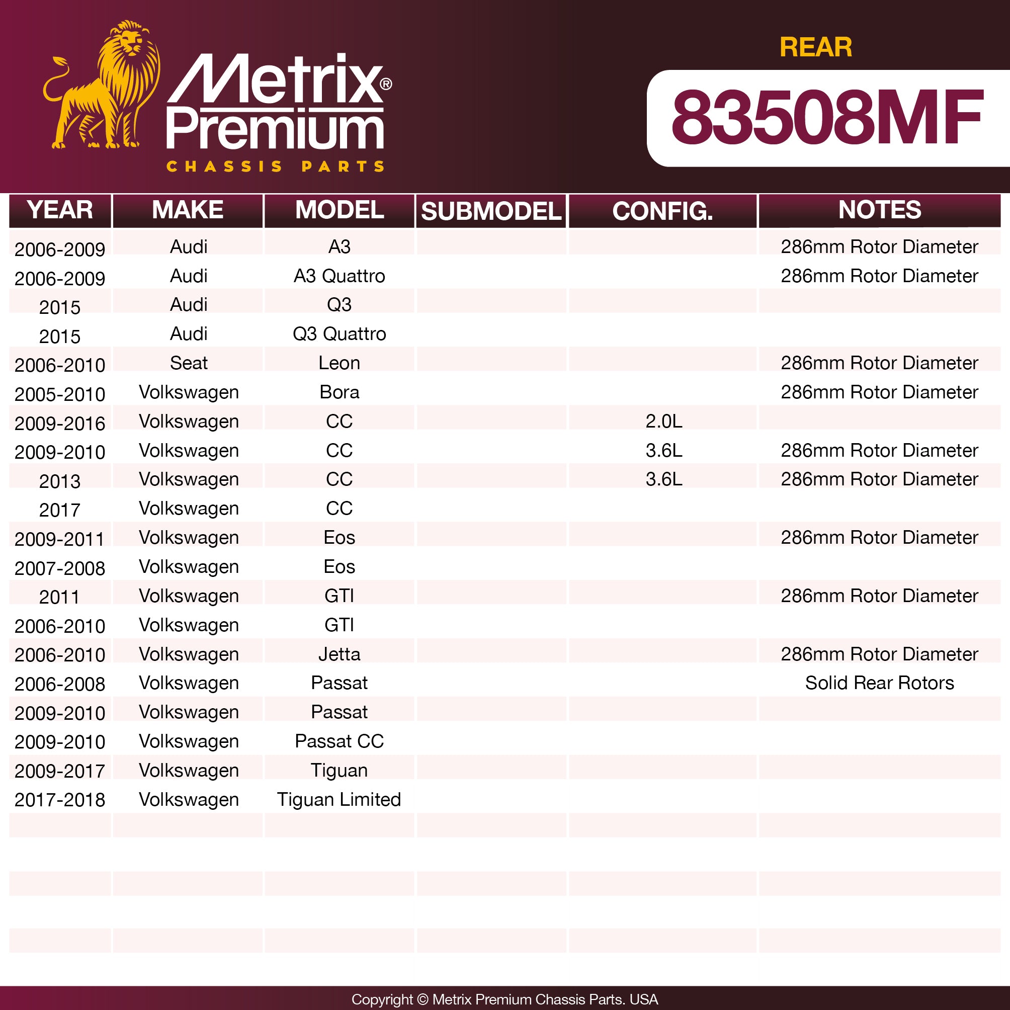 Metrix Premium Rear Disc Brake Rotor 83508MF OEM fit spare parts
