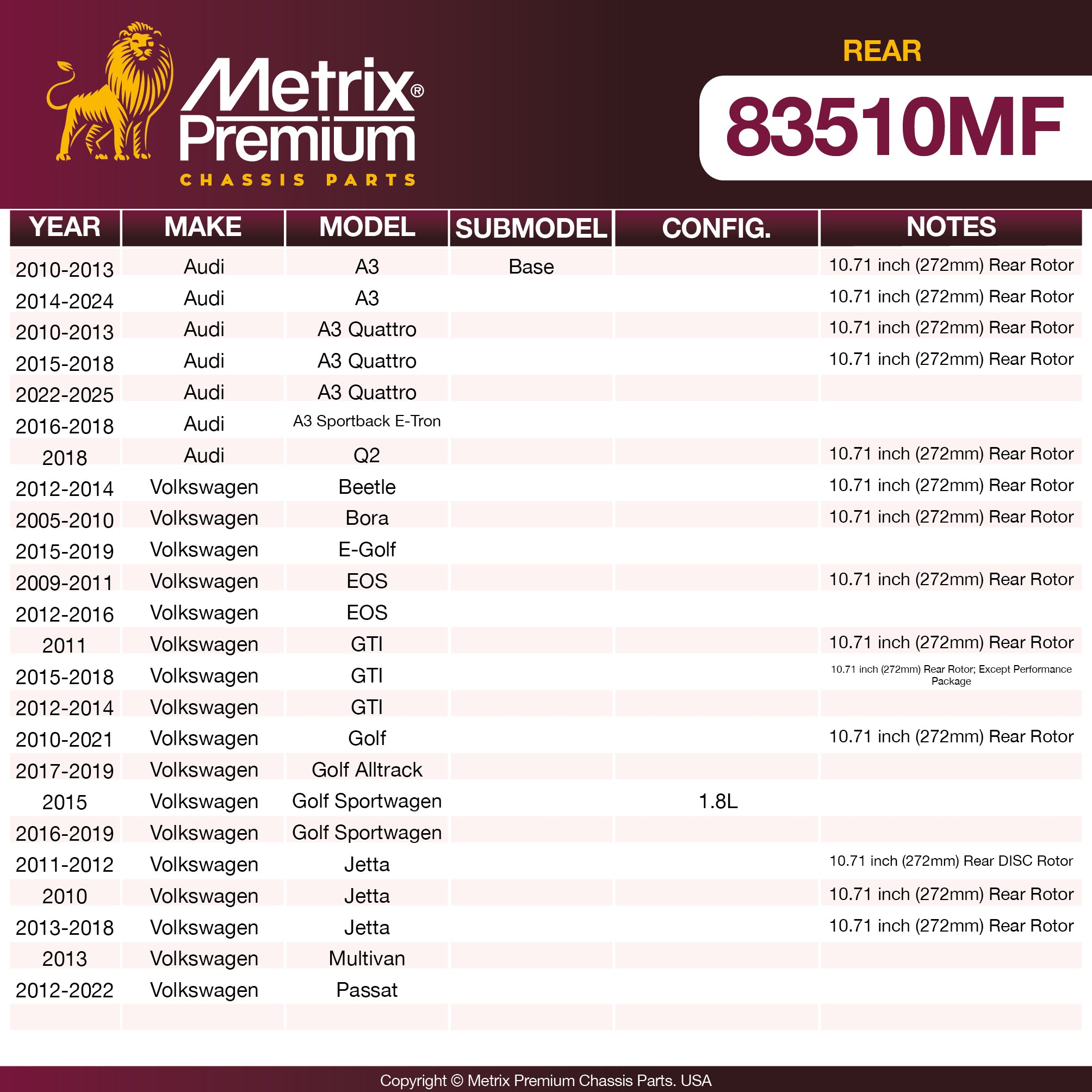 Metrix Premium Rear Disc Brake Rotor 83510MF OEM fit spare parts