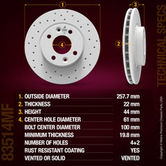 METRIX PREMIUM CHASSIS PARTS Disc Brake Rotor P/N:83514MF Fits: Smart Eq Fortwo 2019, Smart Fortwo 18-16