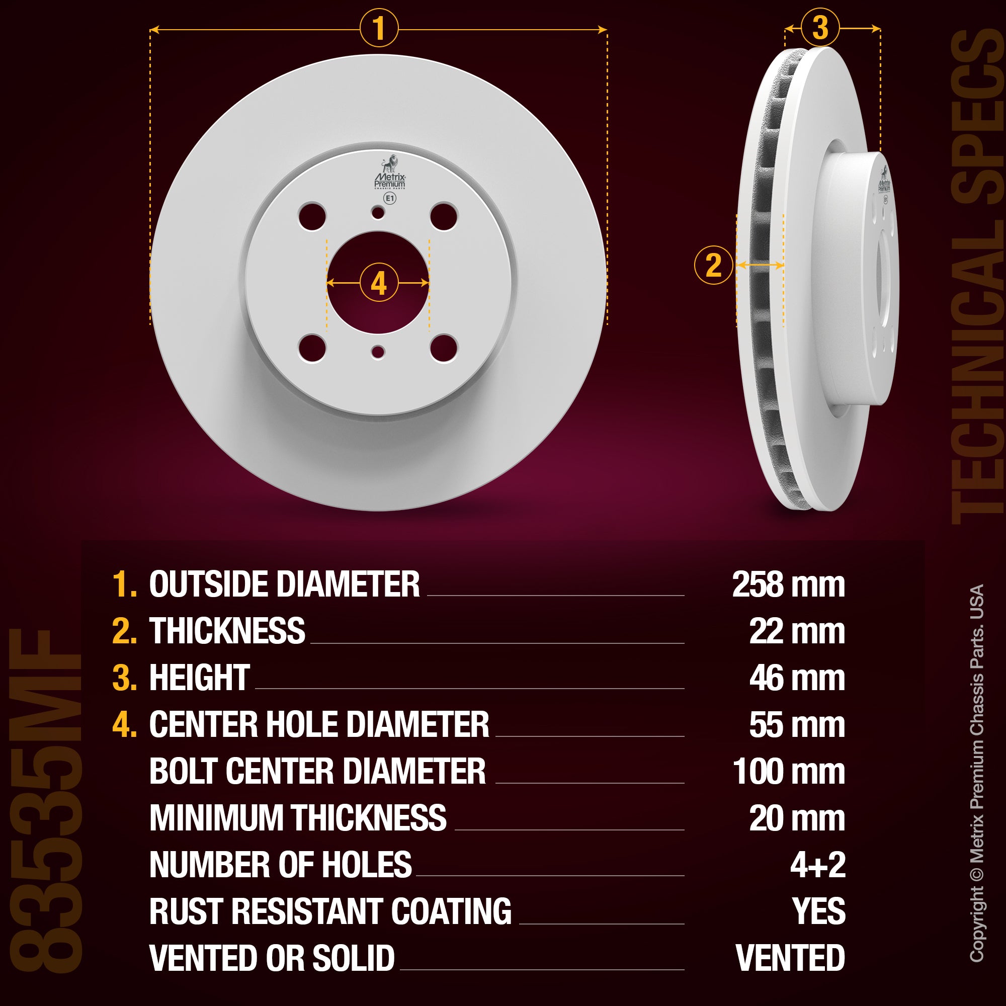 METRIX PREMIUM CHASSIS PARTS Disc Brake Rotor P/N:83535MF Fits: Toyota Prius C 17-12, Toyota Yaris 15-06