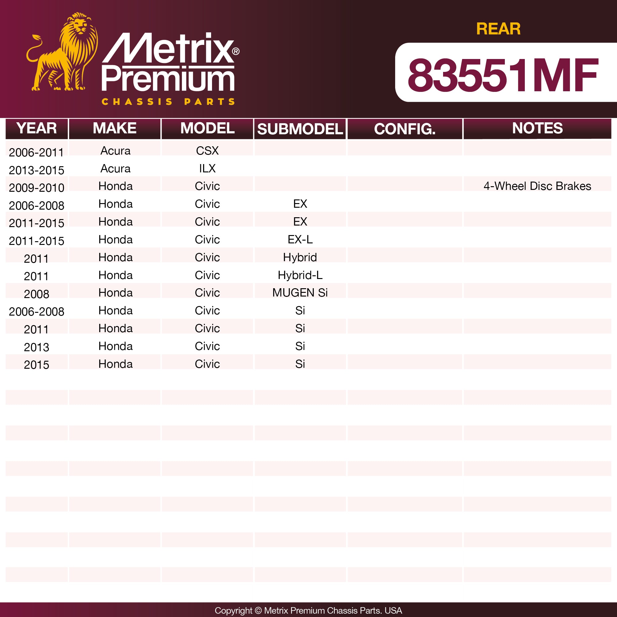 Metrix Premium Rear Disc Brake Rotor 83551MF OEM fit spare parts