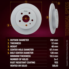 Metrix Premium brake rotors meet or exceed OEM standards for smooth, vibration-free braking.