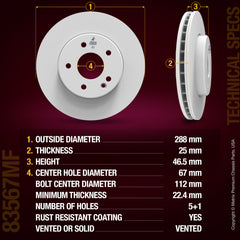 METRIX PREMIUM CHASSIS PARTS Disc Brake Rotor P/N:83567MF Fits: Mercedes-benz C230 00-99, Mercedes-benz C230 05-02, Mercedes-benz C240 05-01, Mercedes-benz C280 00-96, Mercedes-benz E300 97-96, Mercedes-benz Slk230 04-98