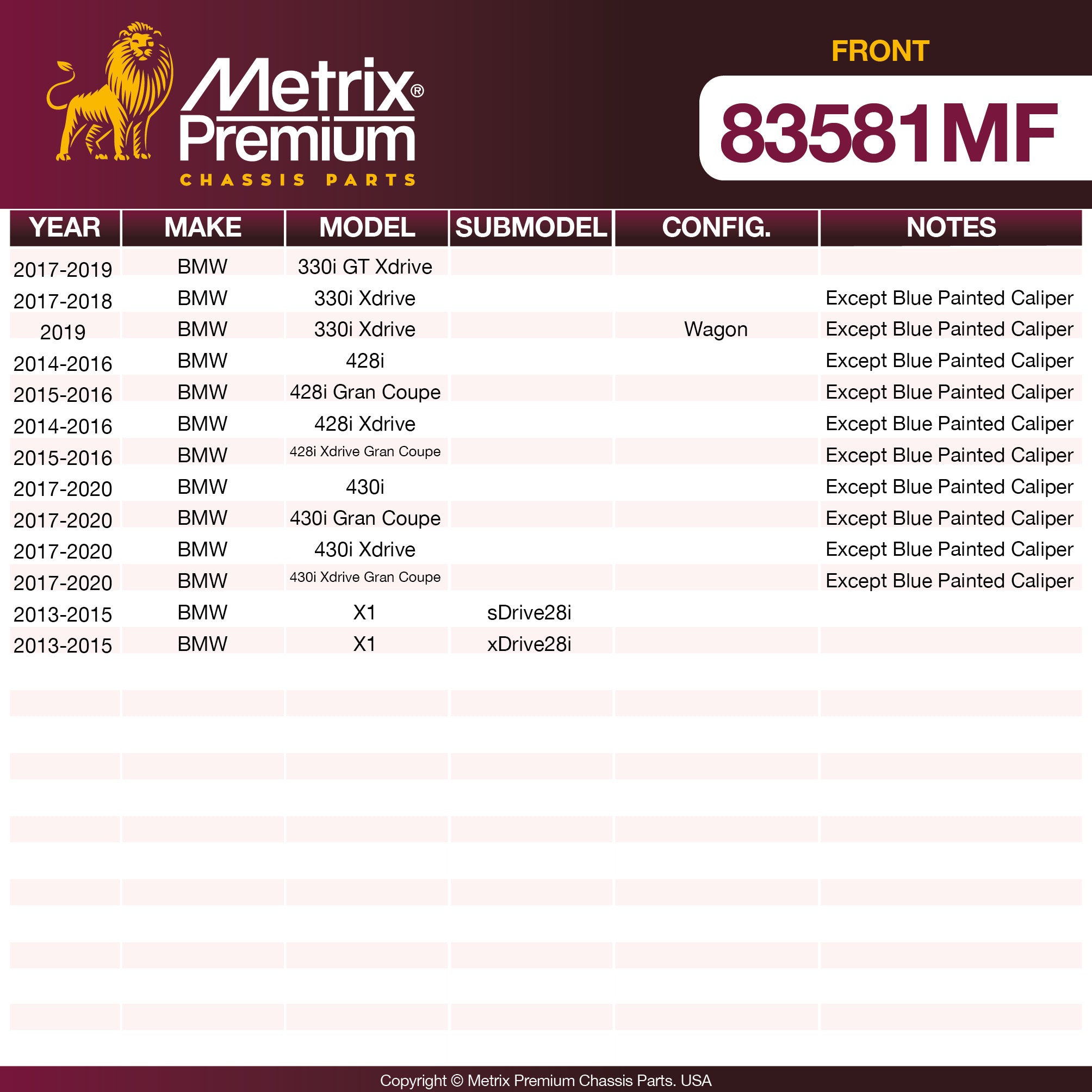Metrix Premium Front Disc Brake Rotor 83581MF aftermarket car parts