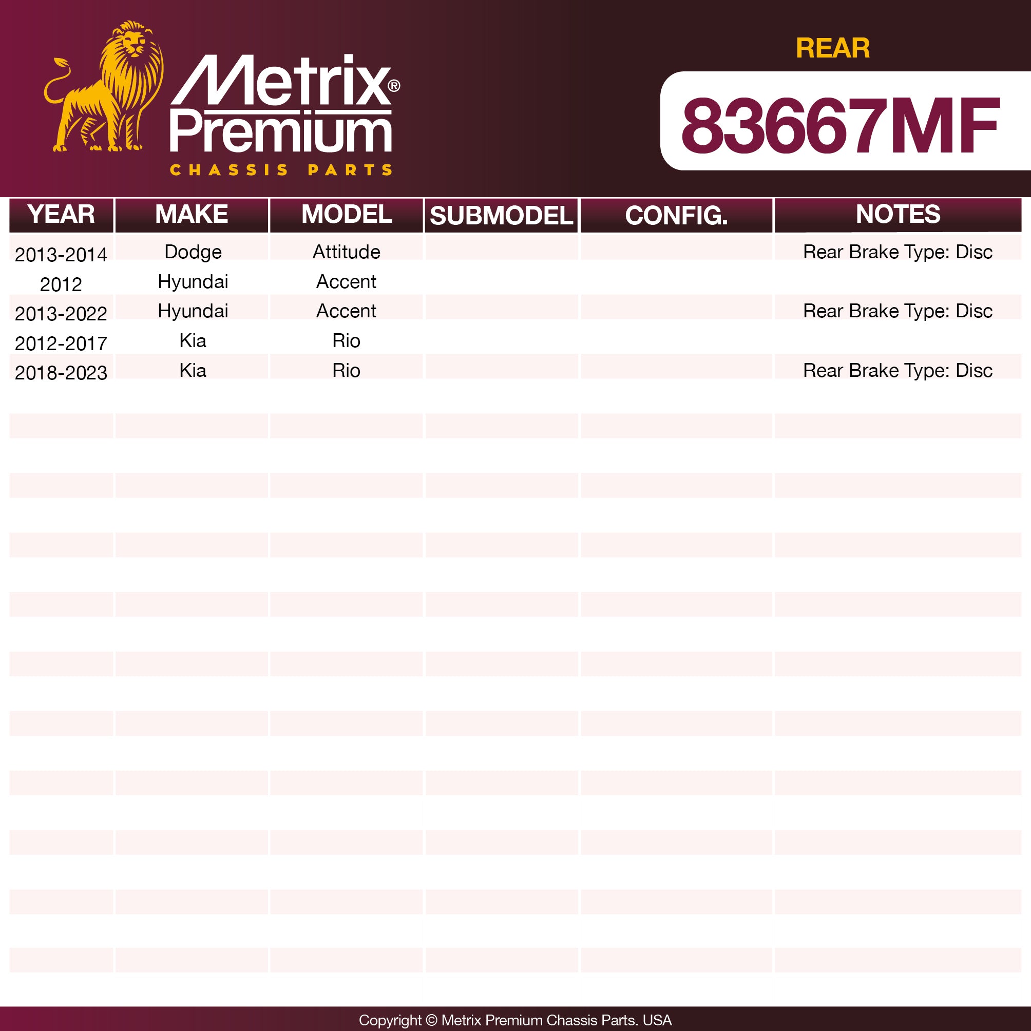 Metrix Premium Rear Disc Brake Rotor 83667MF OEM fit spare parts