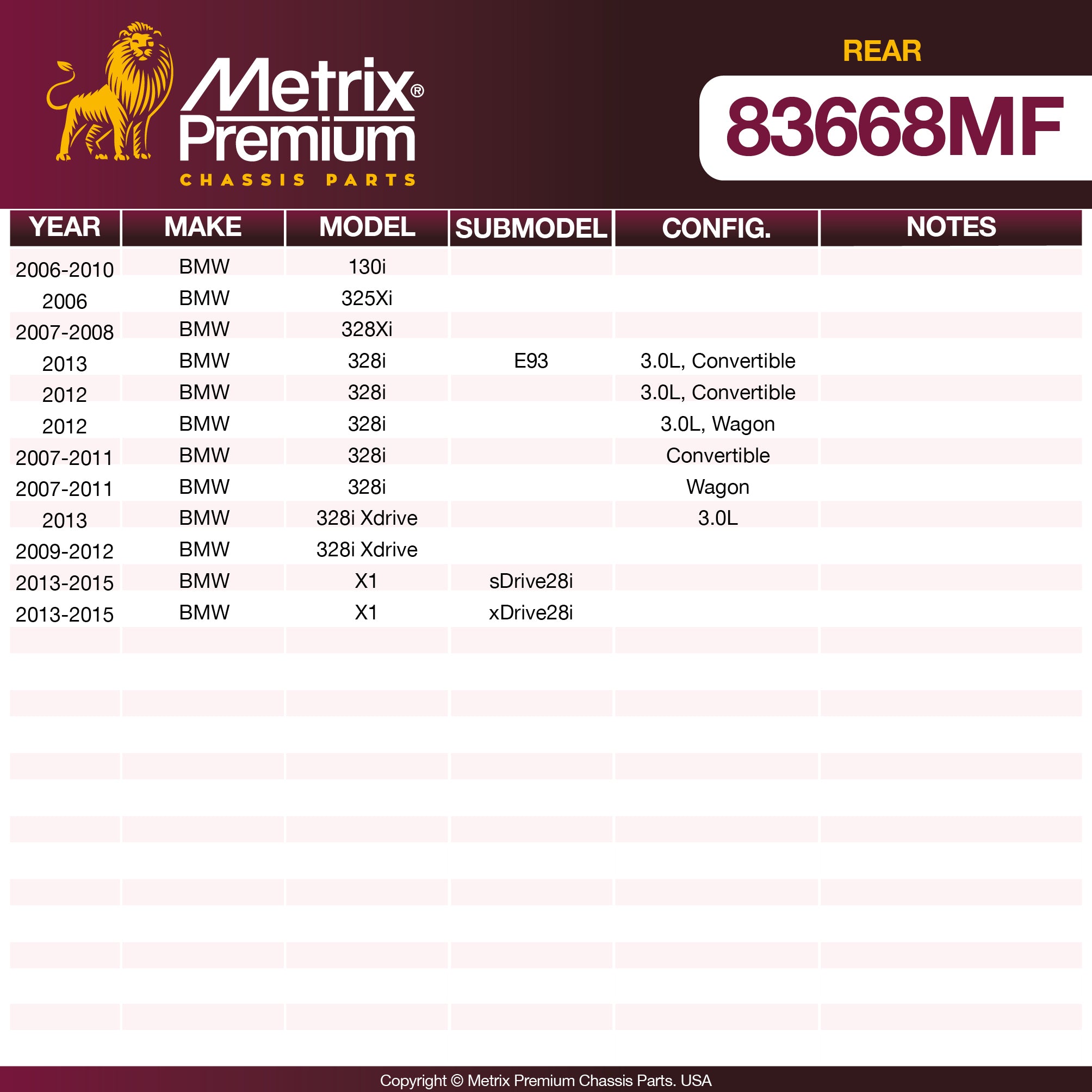 Metrix Premium Rear Disc Brake Rotor 83668MF OEM fit spare parts