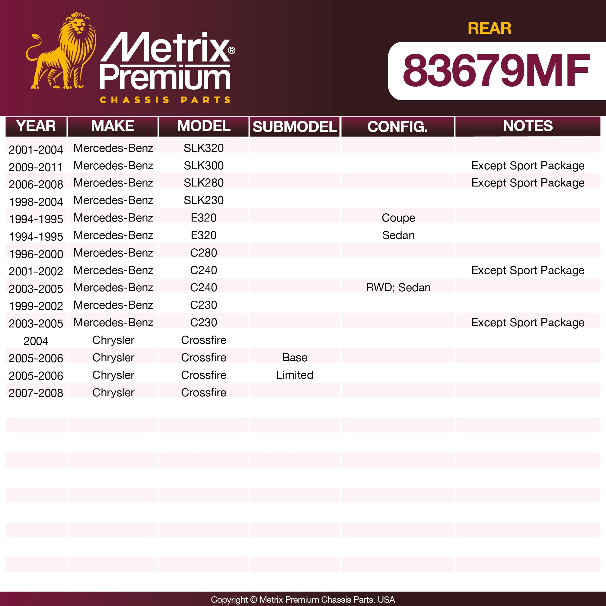 Metrix Premium Rear Disc Brake Rotor 83679MF OEM fit spare parts
