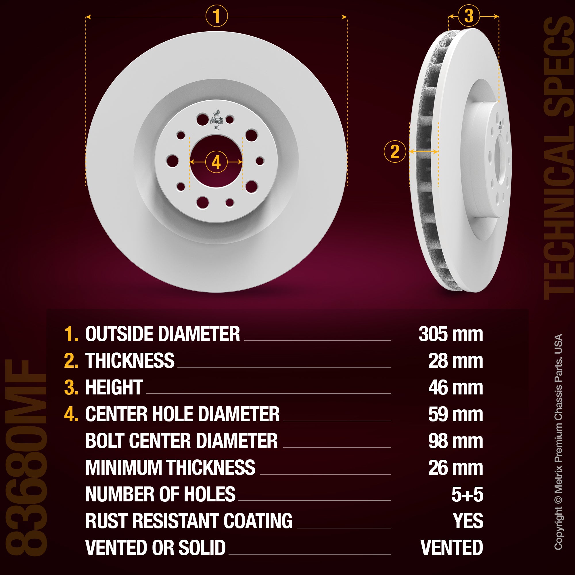 Metrix Premium Front Disc Brake Rotor 83680MF aftermarket car parts