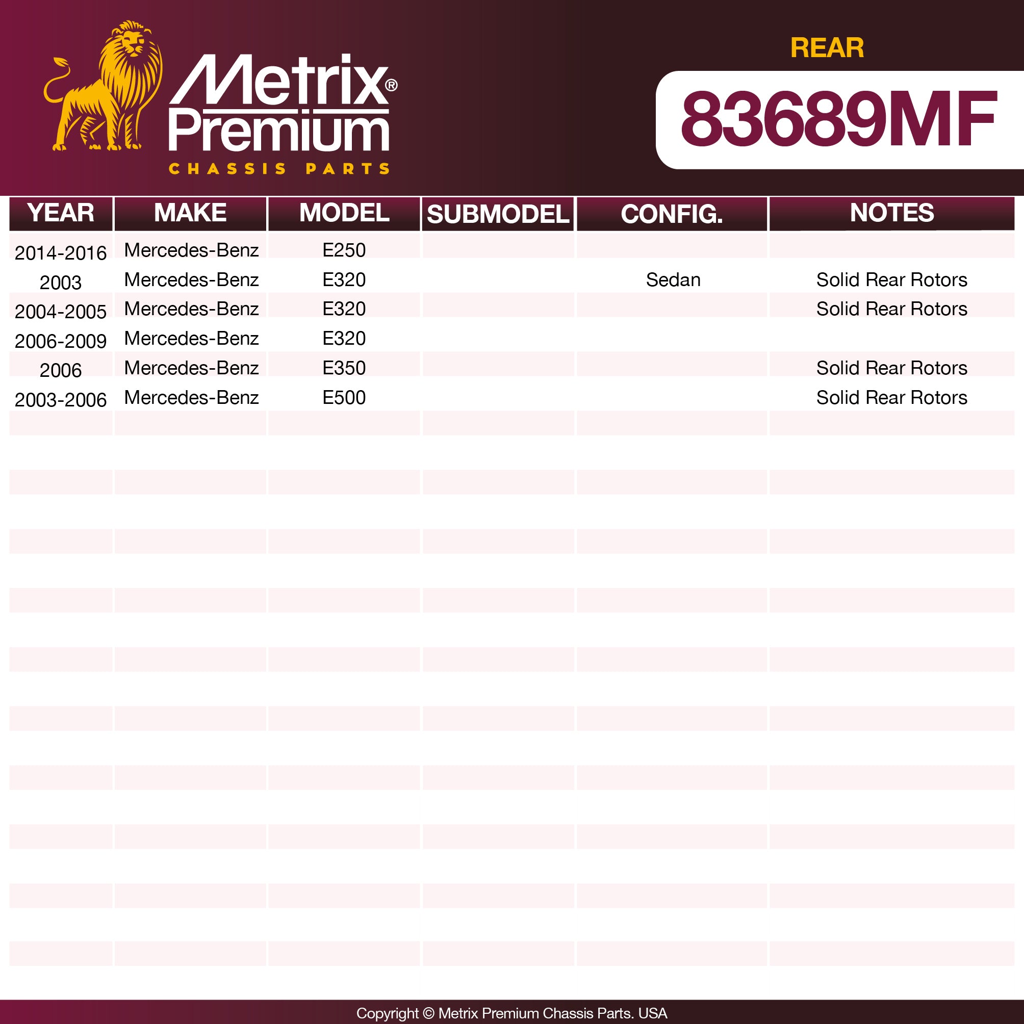 Metrix Premium Rear Disc Brake Rotor 83689MF OEM fit spare parts