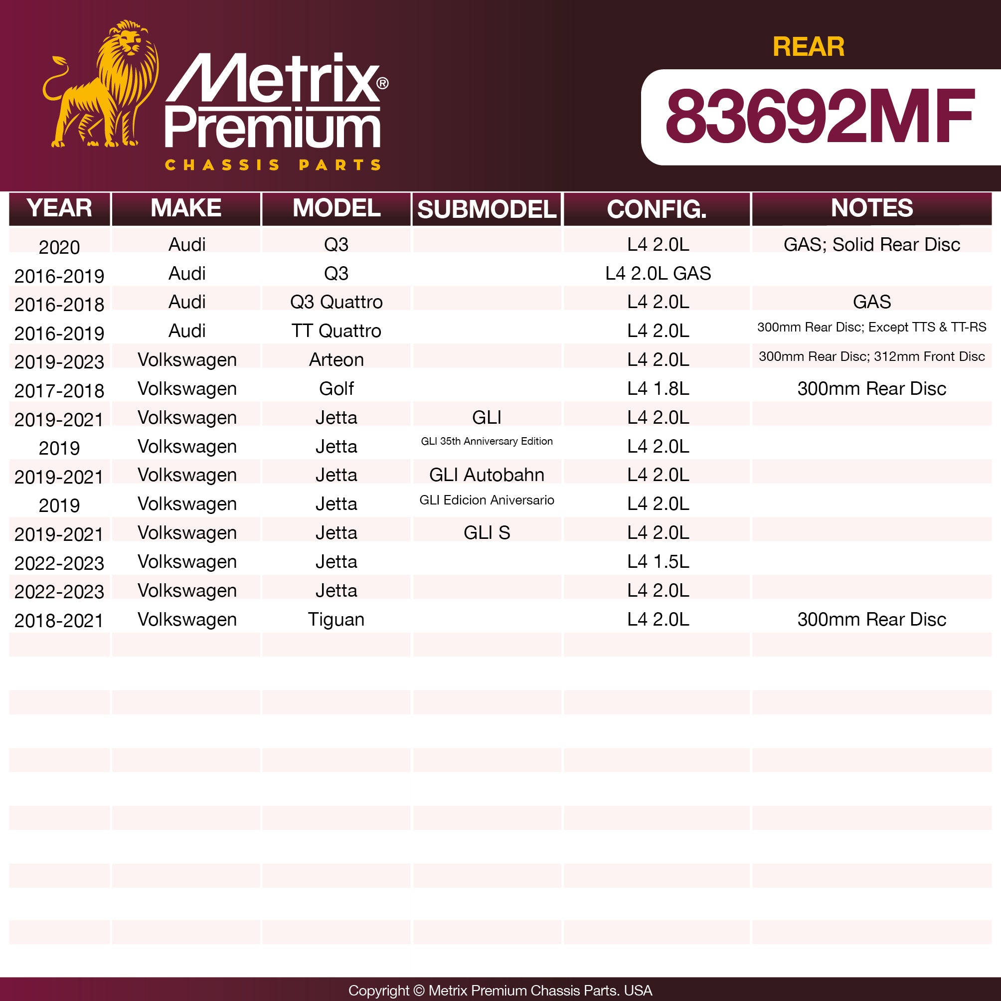 Metrix Premium Rear Disc Brake Rotor 83692MF OEM fit spare parts