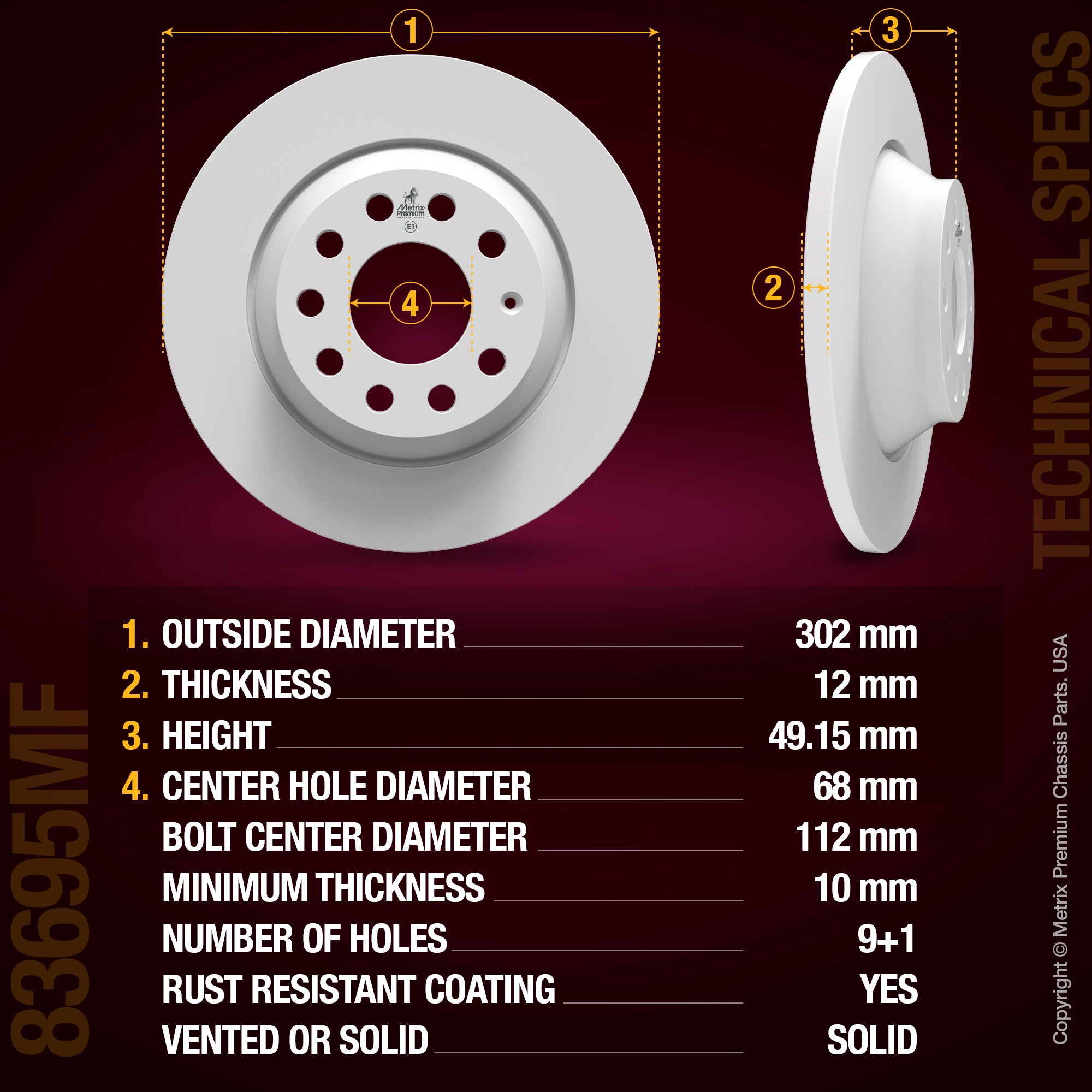 Metrix Premium Rear Disc Brake Rotor 83695MF aftermarket car parts