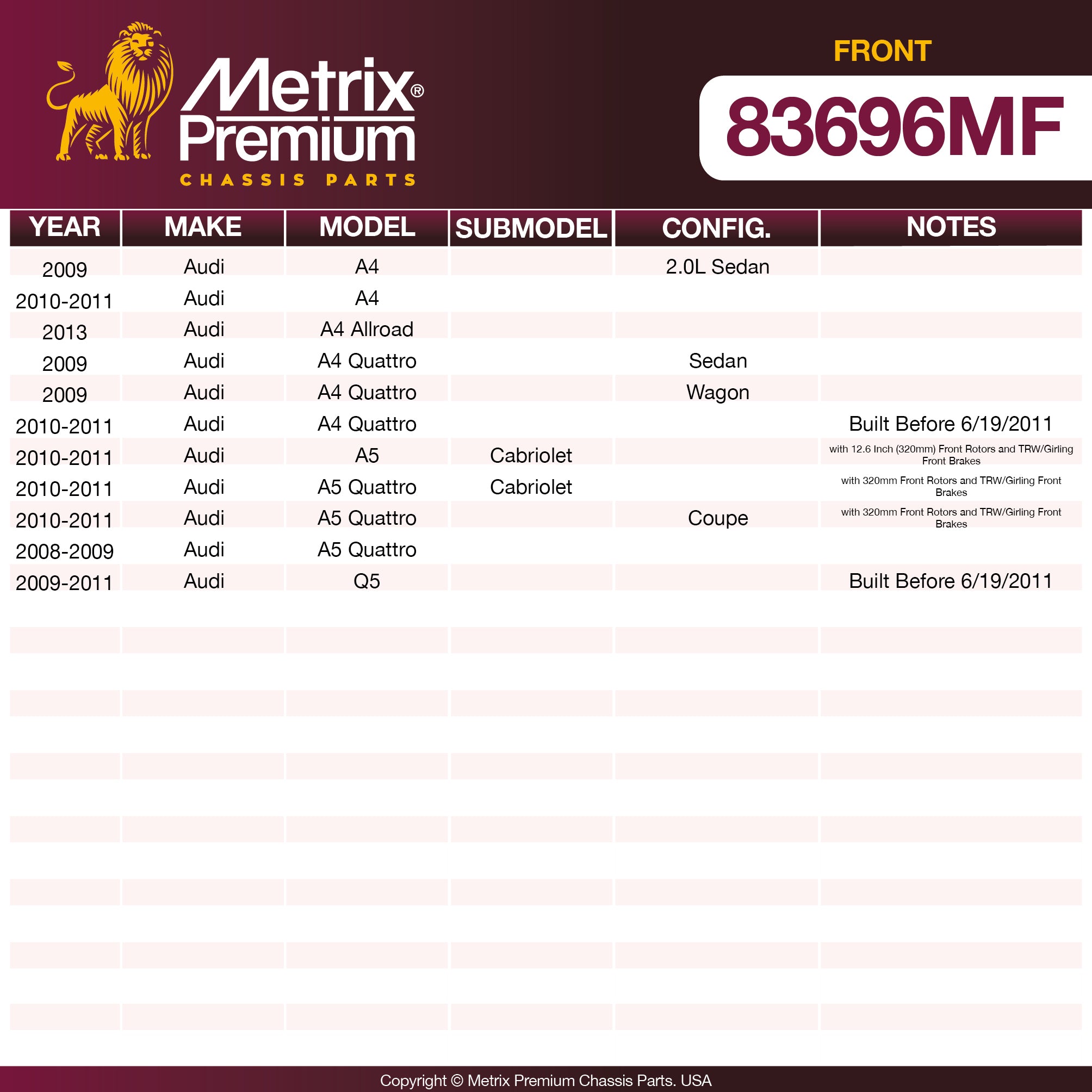 Metrix Premium Front Disc Brake Rotor 83696MF OEM fit spare parts