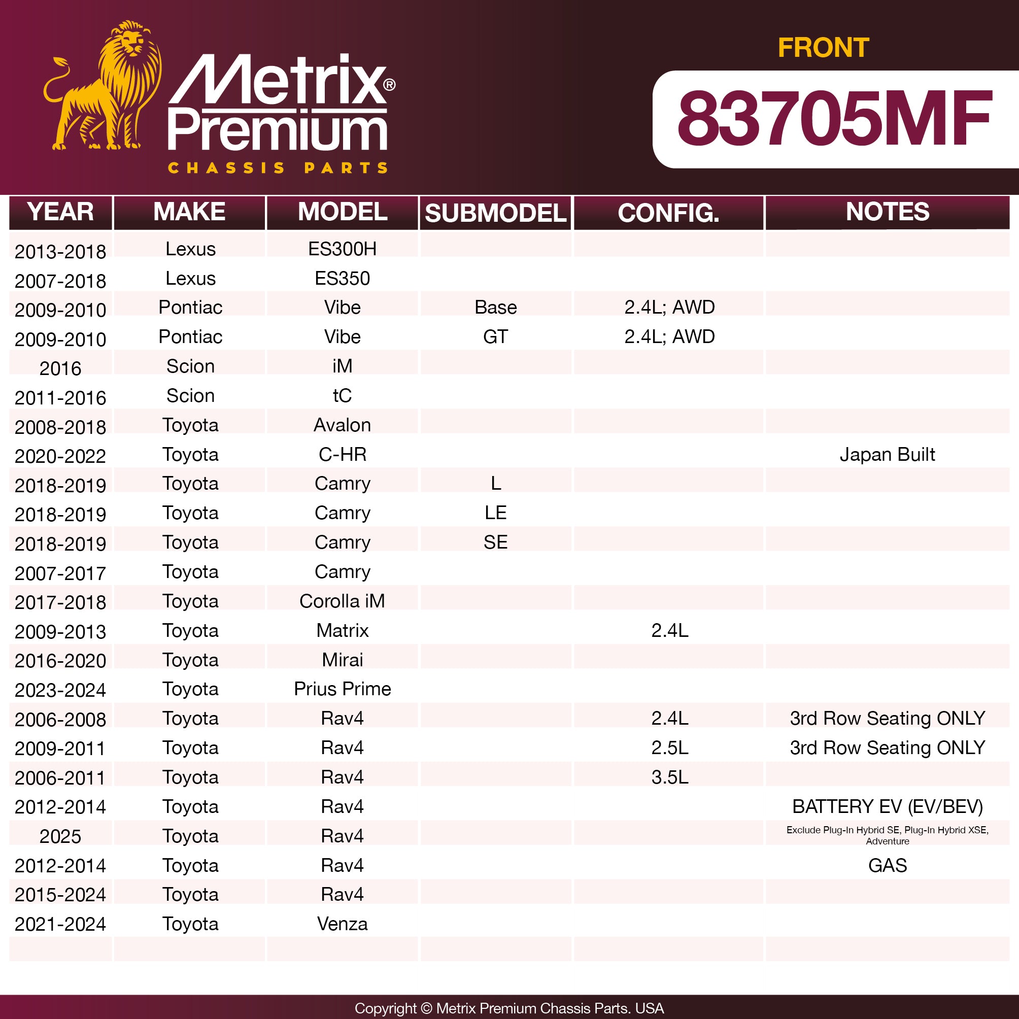 Metrix Premium Front Disc Brake Rotor 83705MF OEM fit spare parts