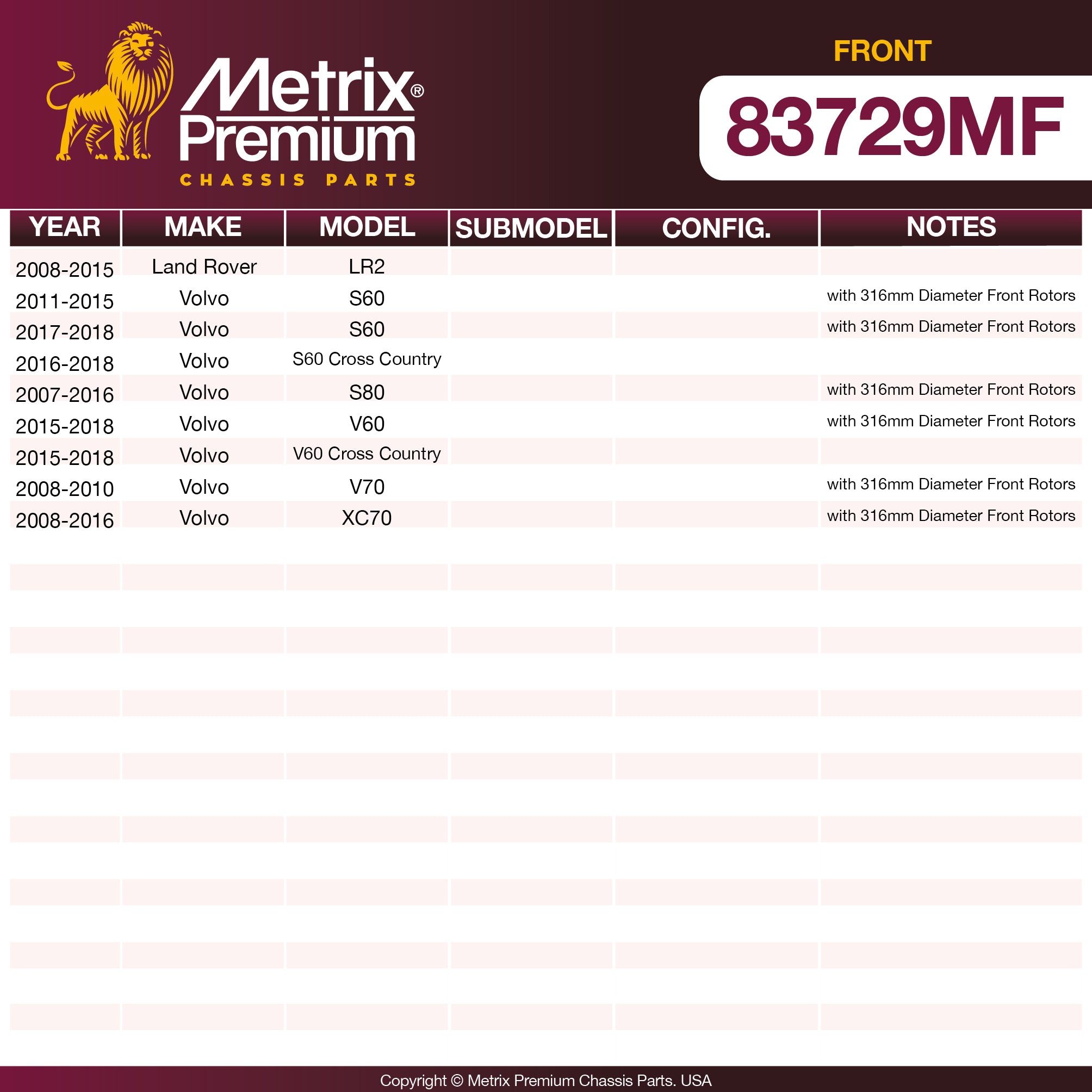 Metrix Premium Front Disc Brake Rotor 83729MF OEM fit spare parts