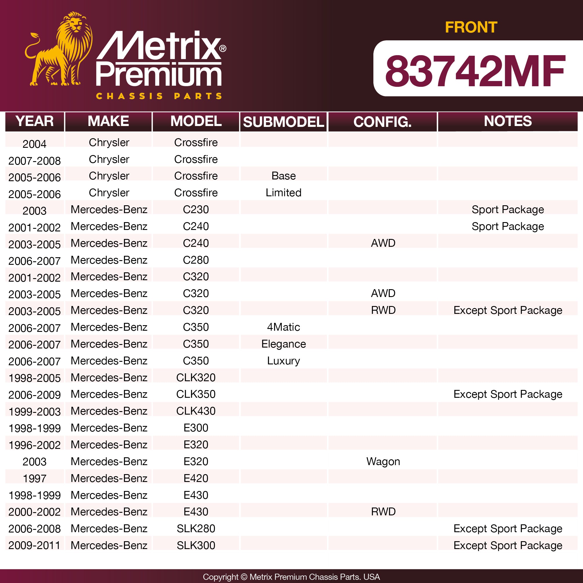 Metrix Premium Front Disc Brake Rotor 83742MF OEM fit spare parts
