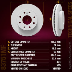 METRIX PREMIUM CHASSIS PARTS Disc Brake Rotor P/N:83751MF Fits: Hyundai Elantra 00-99, Hyundai Sonata 01-99, Hyundai Tiburon 01-99