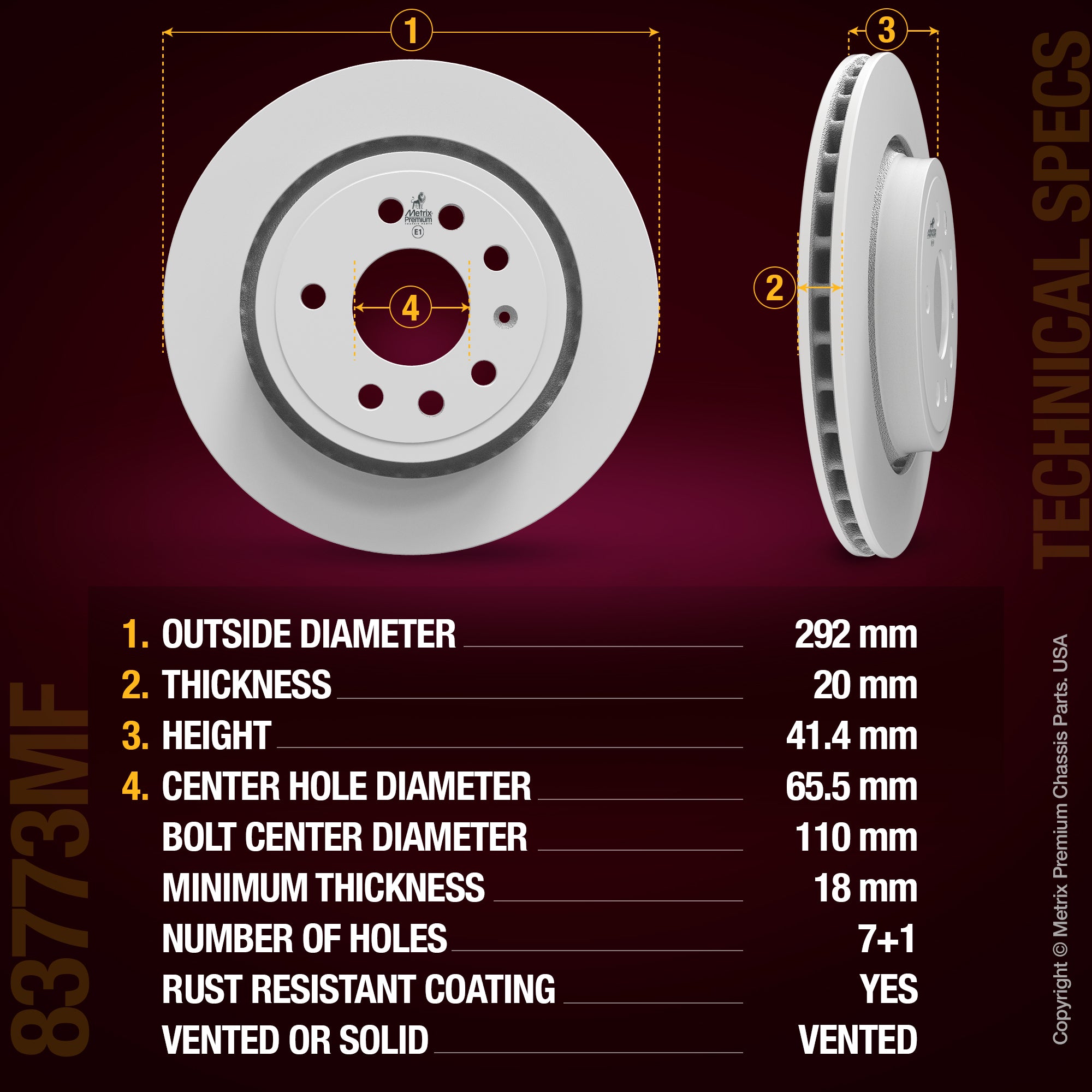 Metrix Premium Chassis Parts Rear Disc Brake Rotor 83773MF OEM fit auto parts