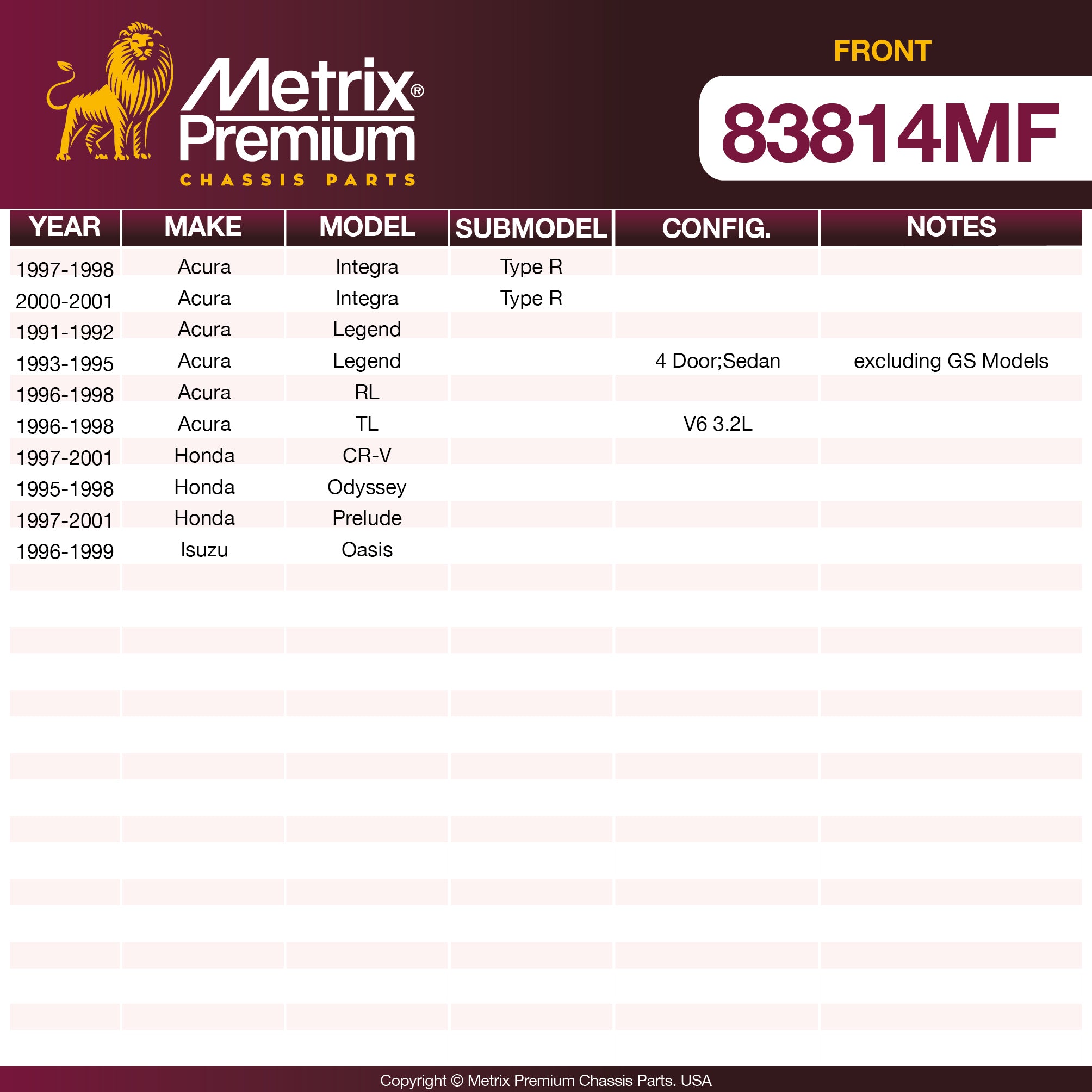 Metrix Premium Front Disc Brake Rotor 83814MF OEM fit spare parts