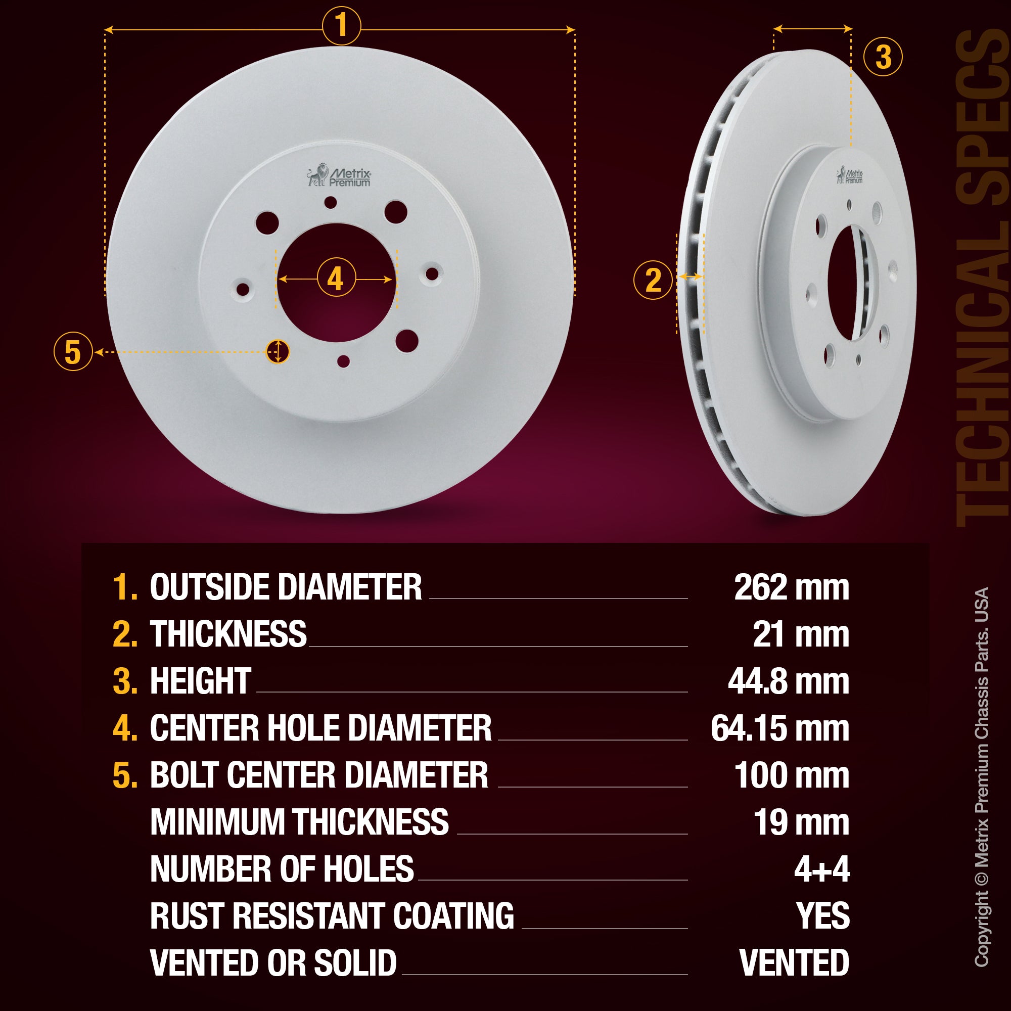 Metrix Premium brake rotors meet or exceed OEM standards for smooth, vibration-free braking.