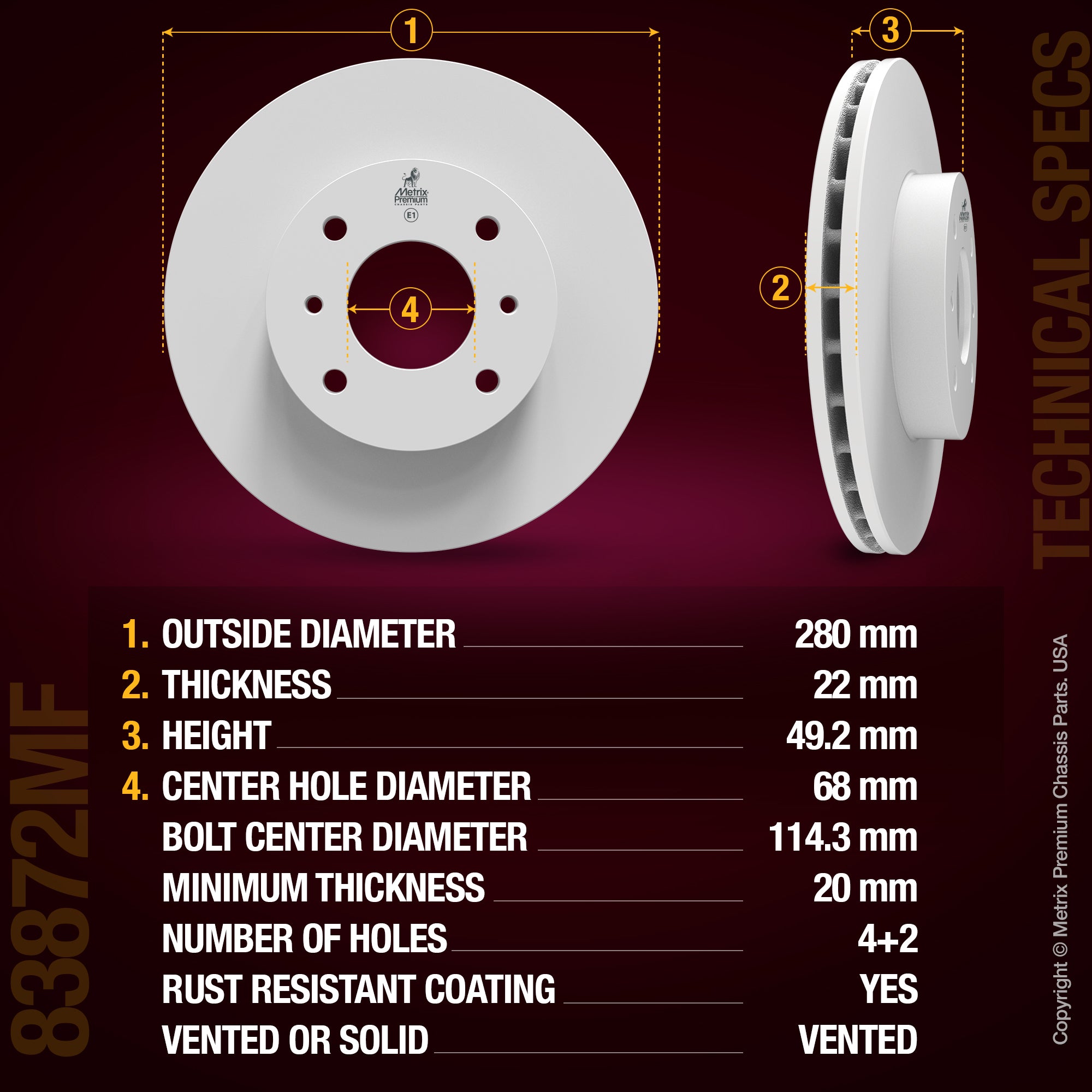 Metrix Premium Chassis Parts Front Disc Brake Rotor 83872MF aftermarket car parts