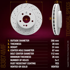 METRIX PREMIUM CHASSIS PARTS Disc Brake Rotor P/N:83874MF Fits: Mercedes-benz B Electric Drive 15-14, Mercedes-benz B250e 2017, Mercedes-benz Cla250 17-14, Mercedes-benz Cla45 Amg 17-15
