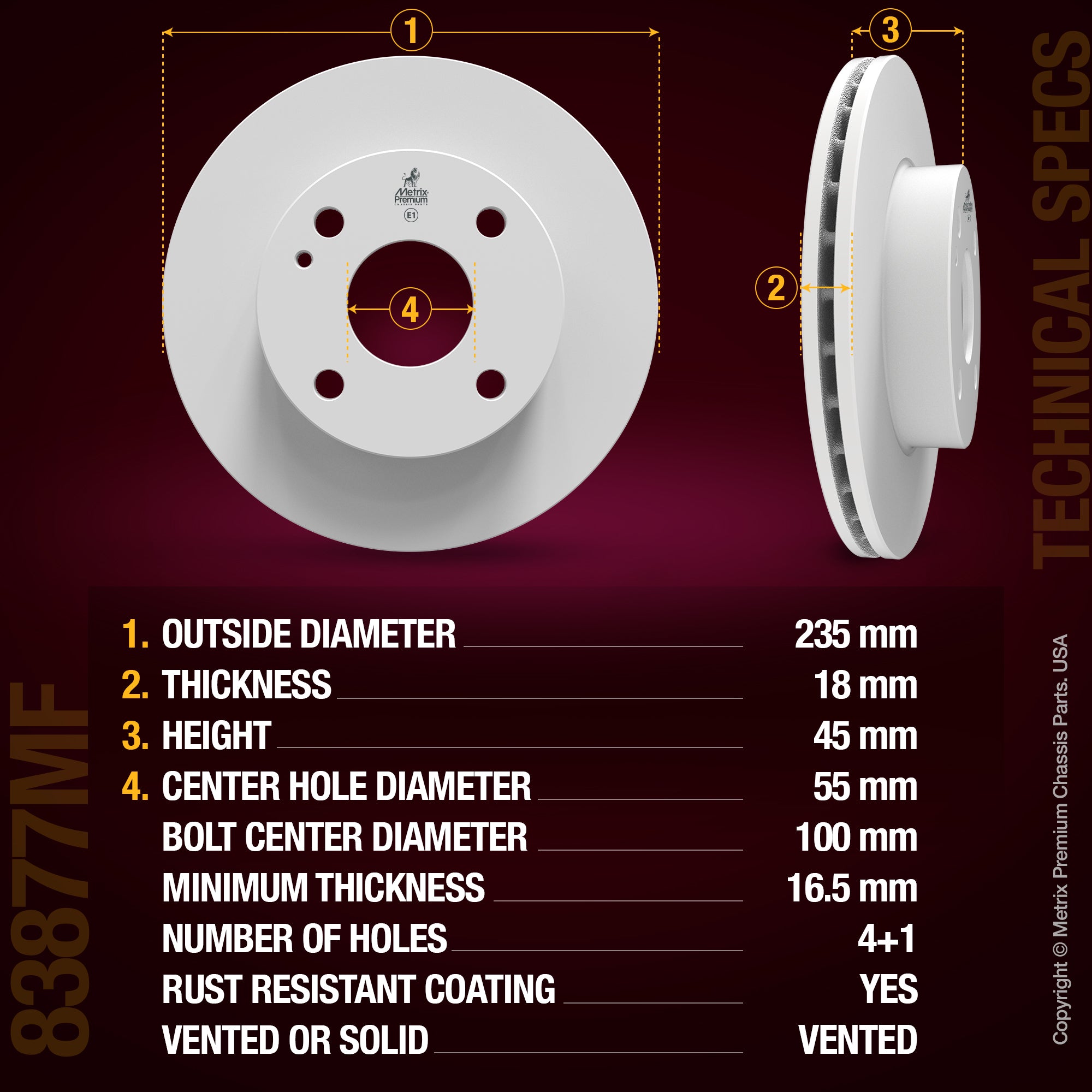 Metrix Premium Chassis Parts Front Disc Brake Rotor 83877MF aftermarket car parts