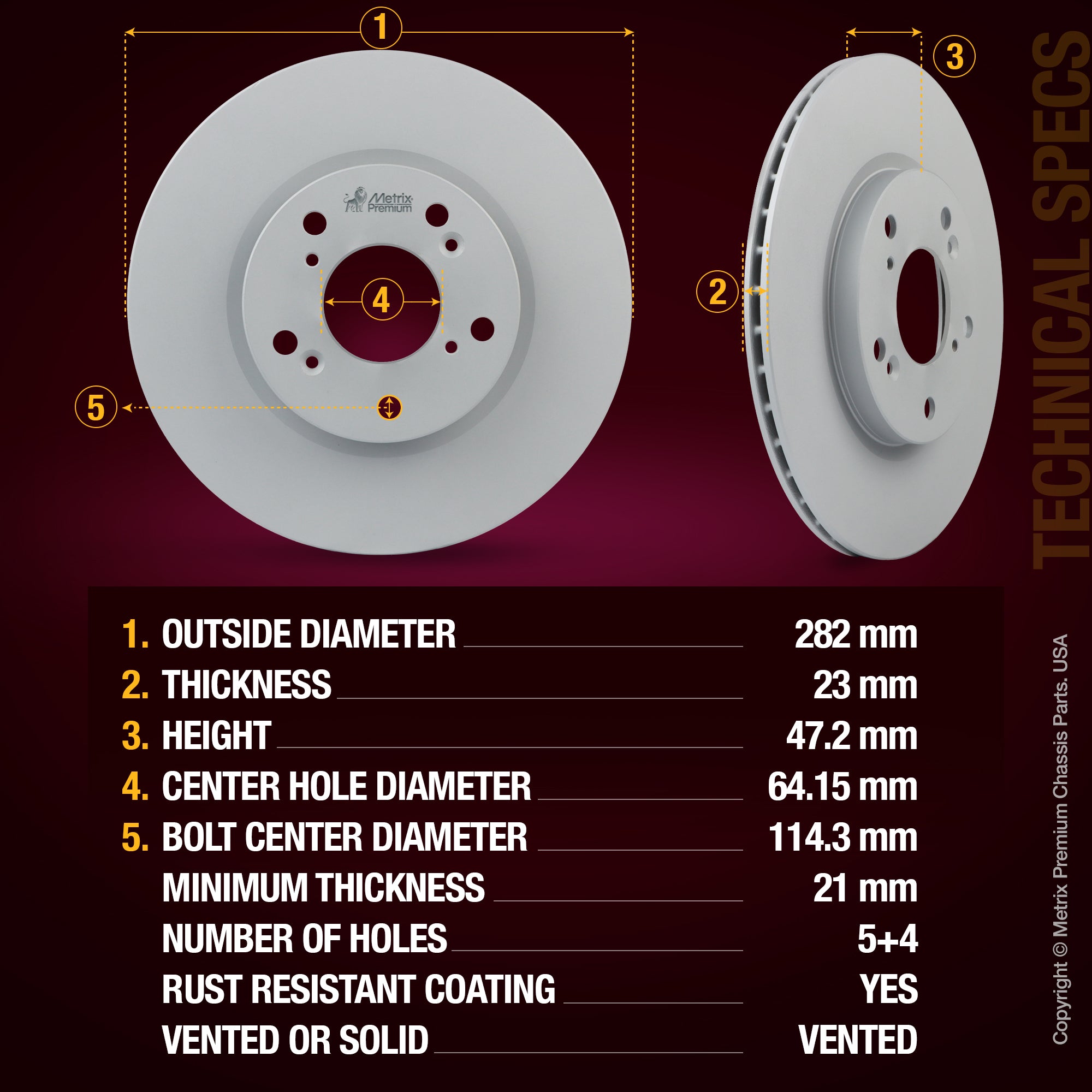 Metrix Premium brake rotors meet or exceed OEM standards for smooth, vibration-free braking.