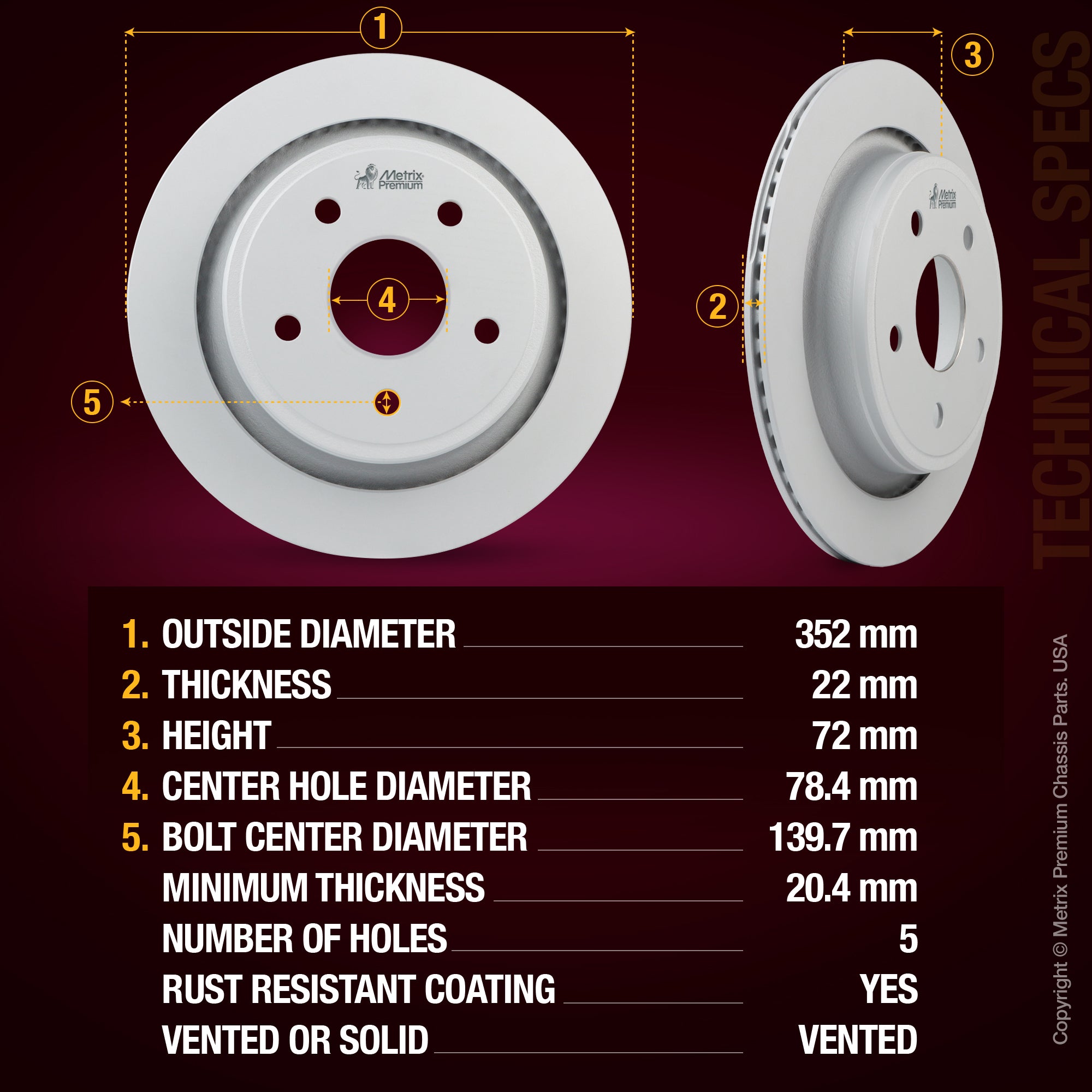 Metrix Premium brake rotors meet or exceed OEM standards for smooth, vibration-free braking.