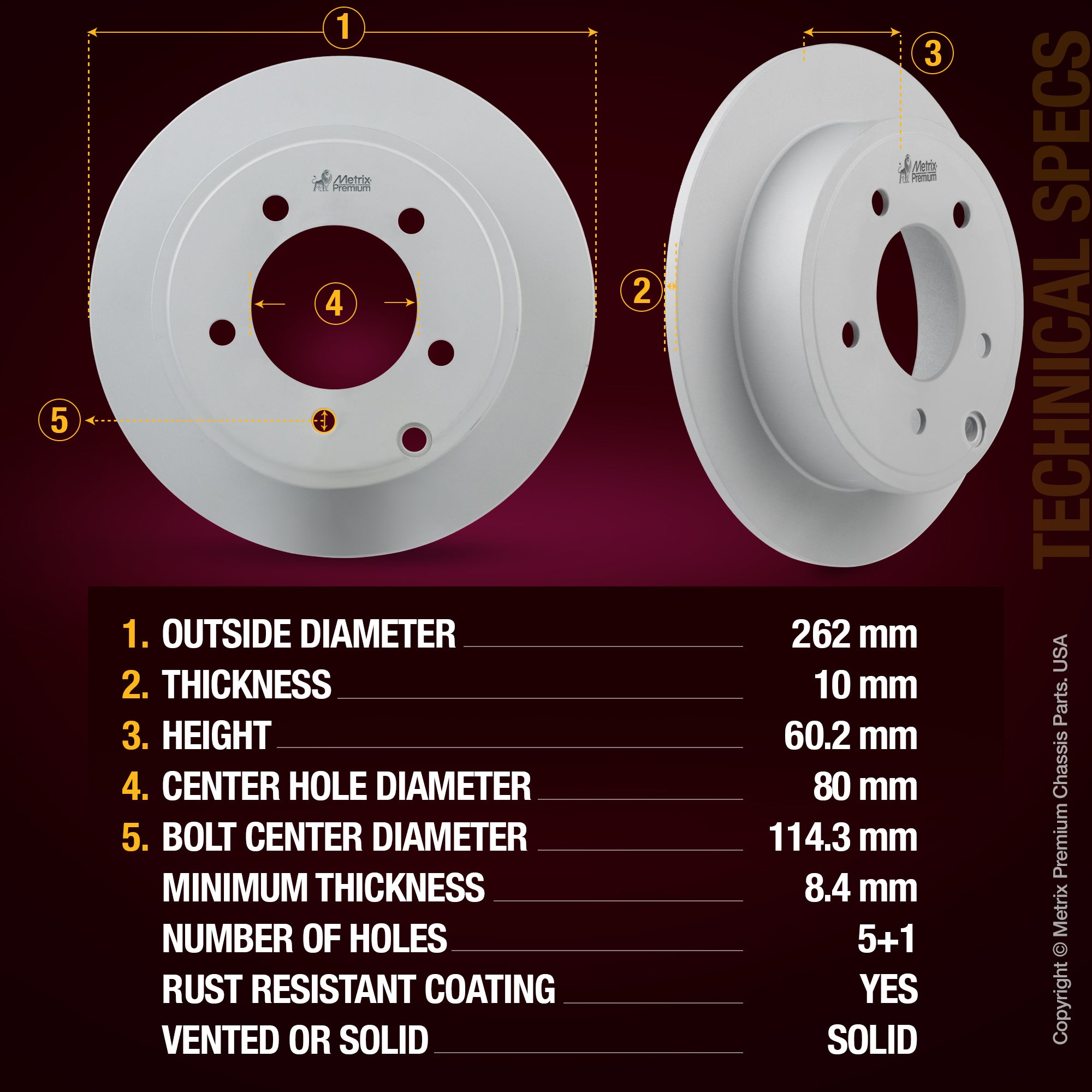 Metrix Premium brake rotors meet or exceed OEM standards for smooth, vibration-free braking.